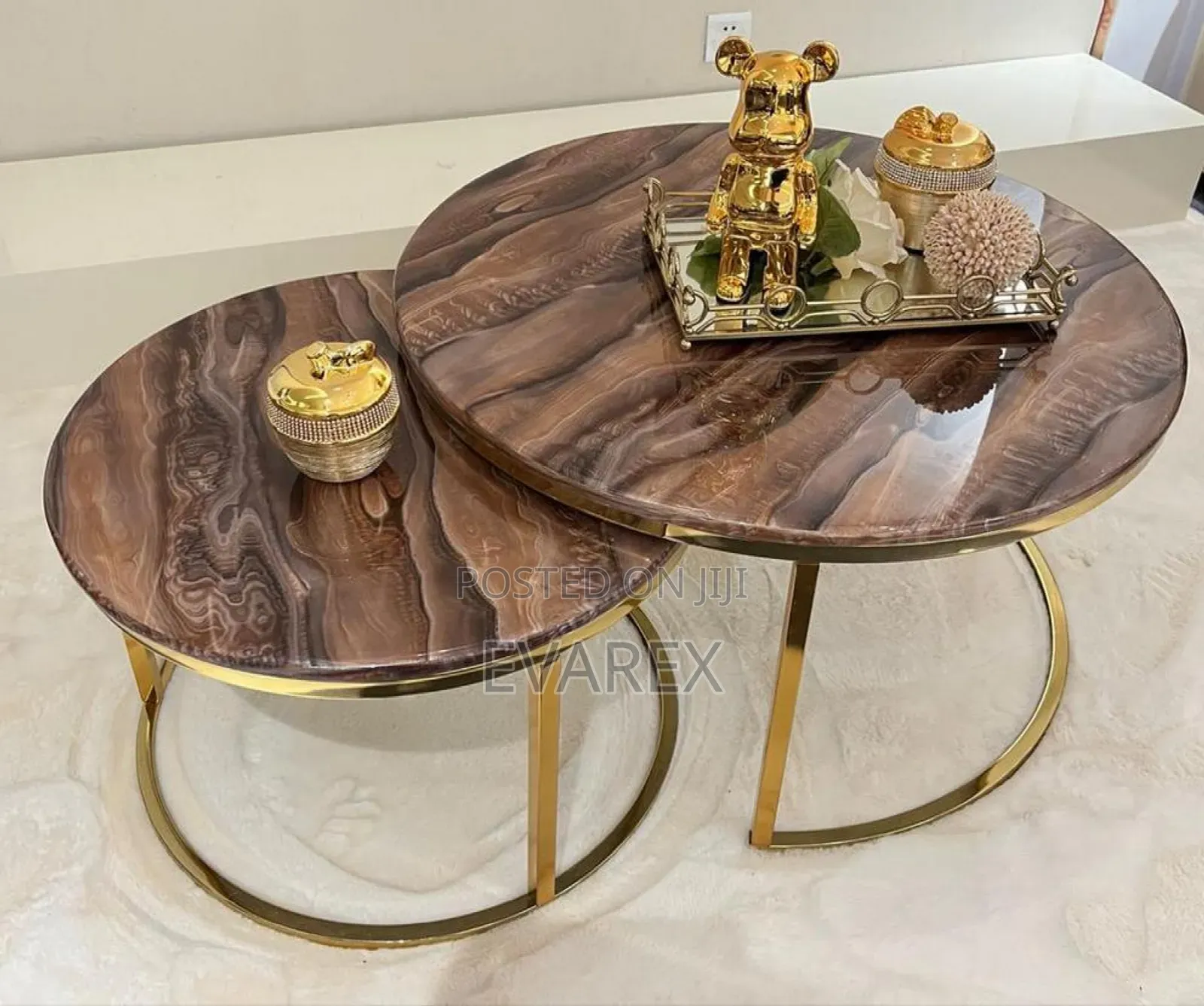 Round 2 in 1 Coffee/Tea Table With Marble Brown Top Design