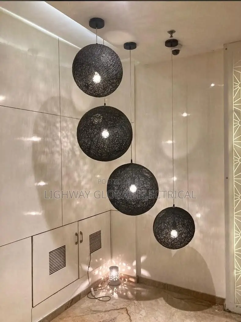 Coffee Bamboo Rattan and Ball Chandelier