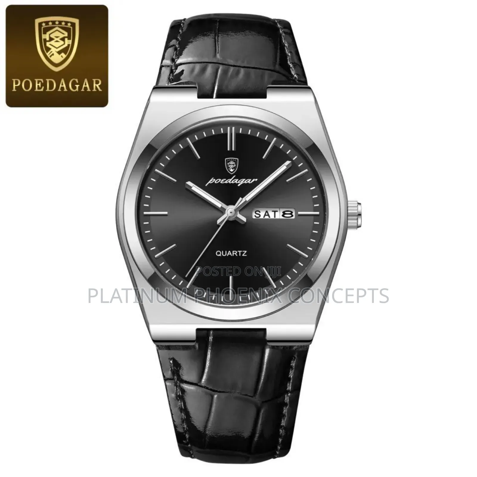 Poedagar Leather Strap Watch Full Boxed With a Bag
