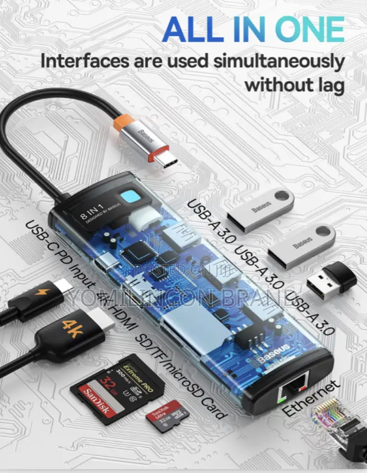 Baseus 8-in-1 Usb C Hub Docking Station, Usb C Adapter With Hdmi,
