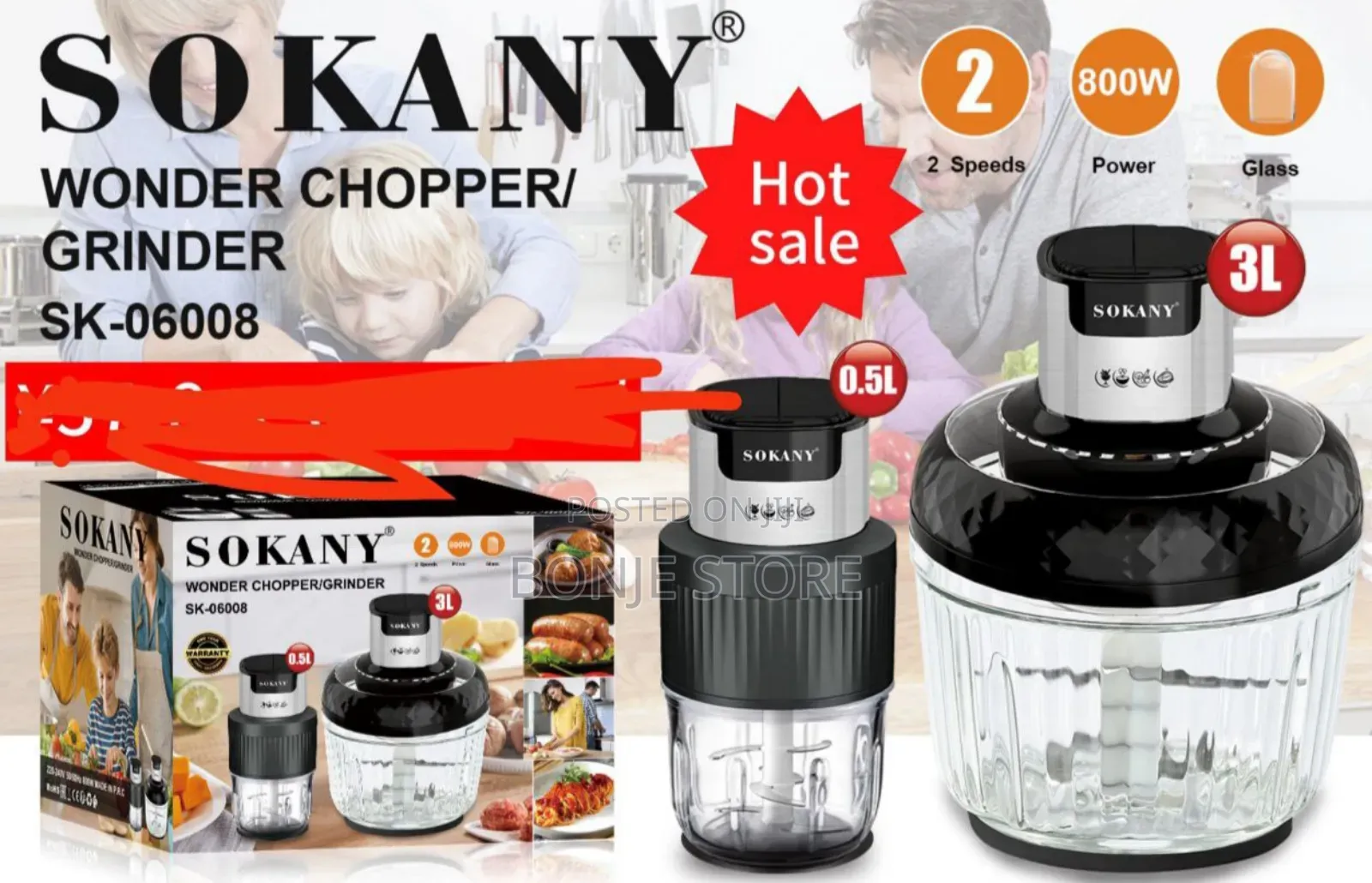 Sokany Wonder Chopper/Grinder 800w 2speeds 2cups