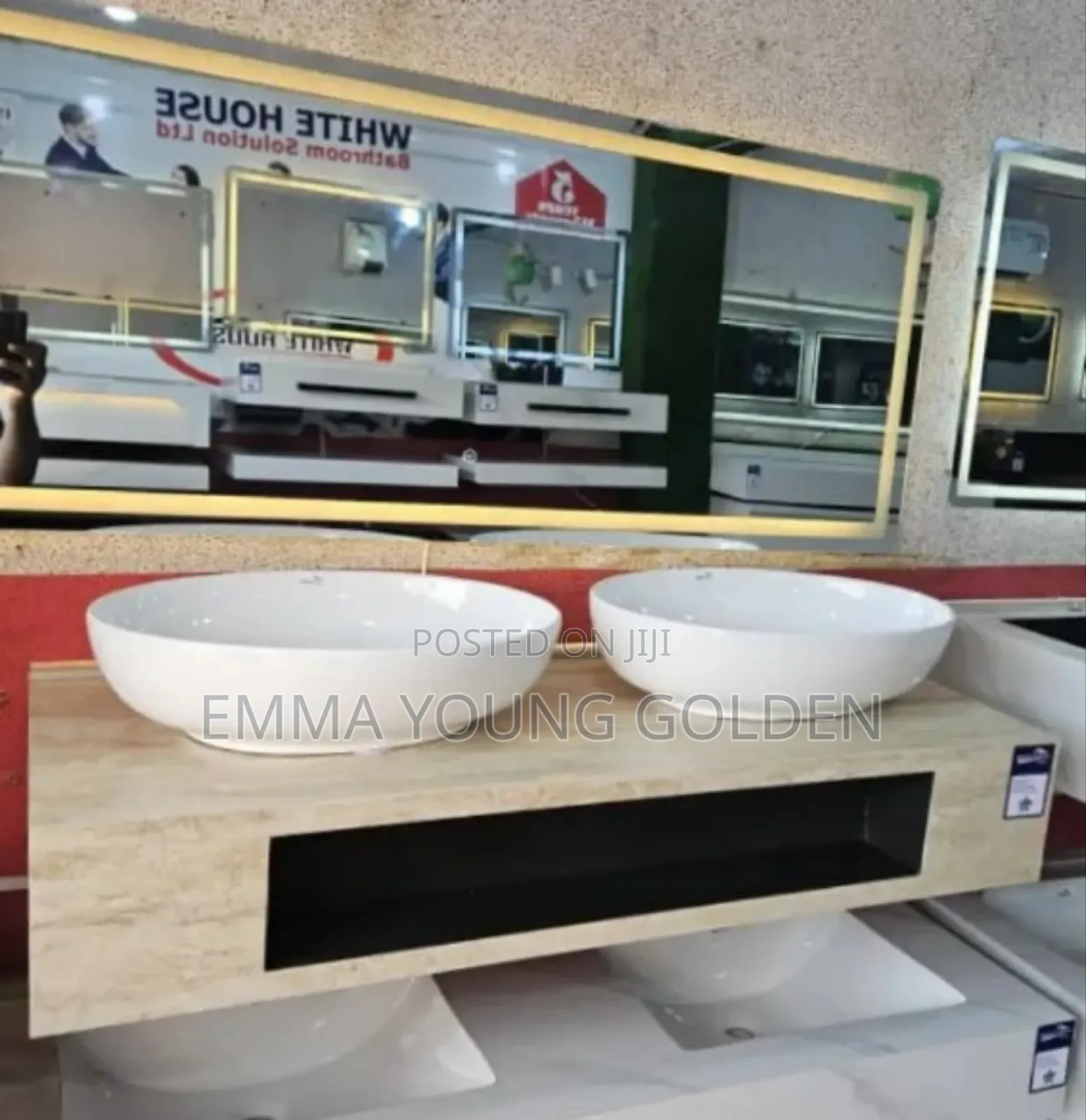 Double Washing Hand Marble Basin With Led Light Mirror