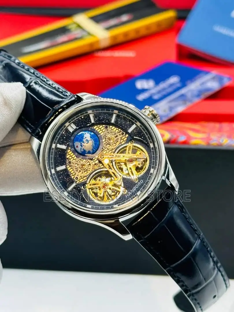Original Automatic Luxury Hanboro Genuine Leather Wristwatch