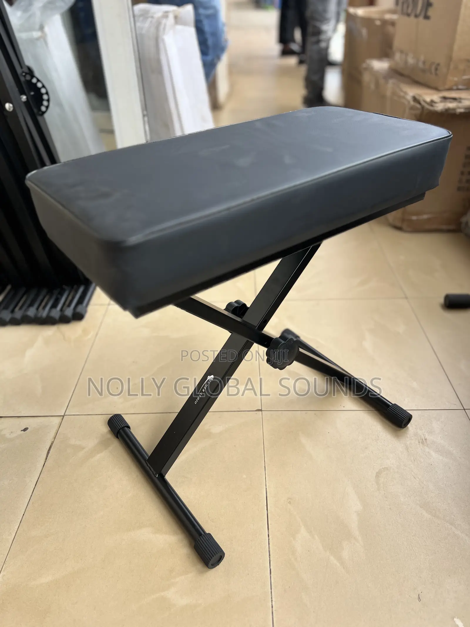 Adjustable Foldable Keyboard Piano Bench (Black Leather Piano Chair)