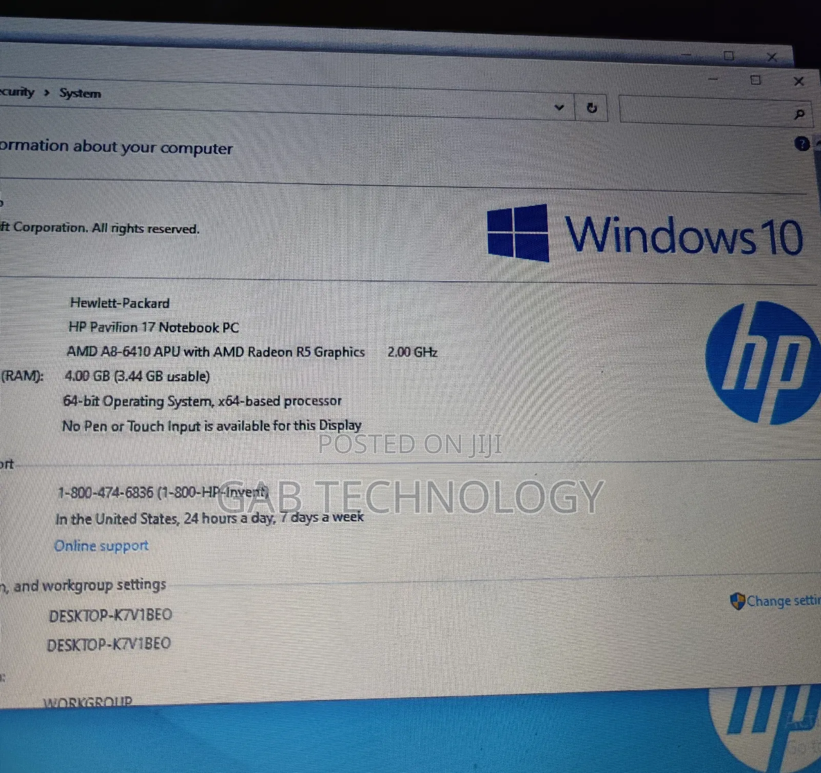 Laptop HP Pavilion 17 4GB AMD A8 HDD 500GB