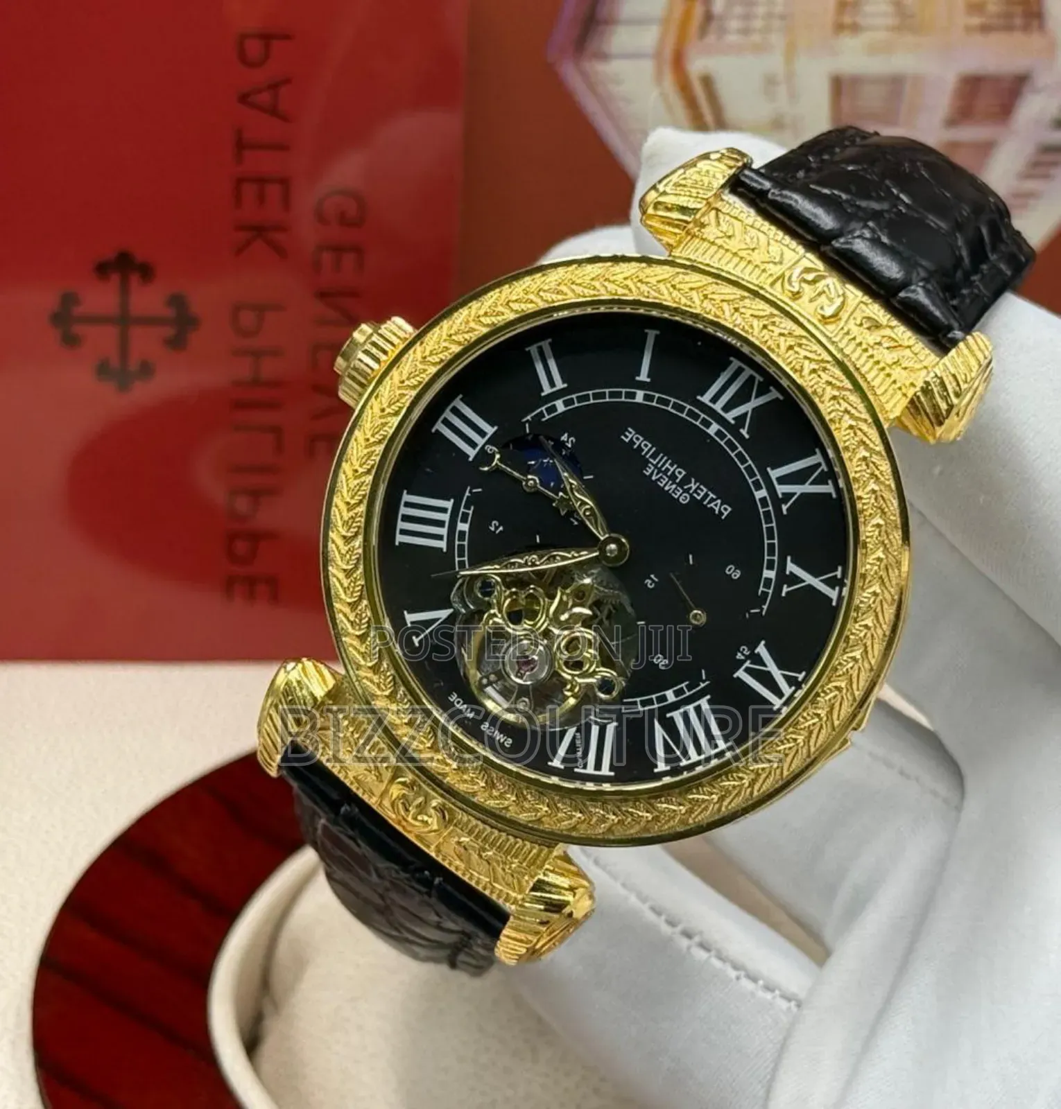 High Quality Patek Philippe Iced Gold Case,Genuine Leather Watch