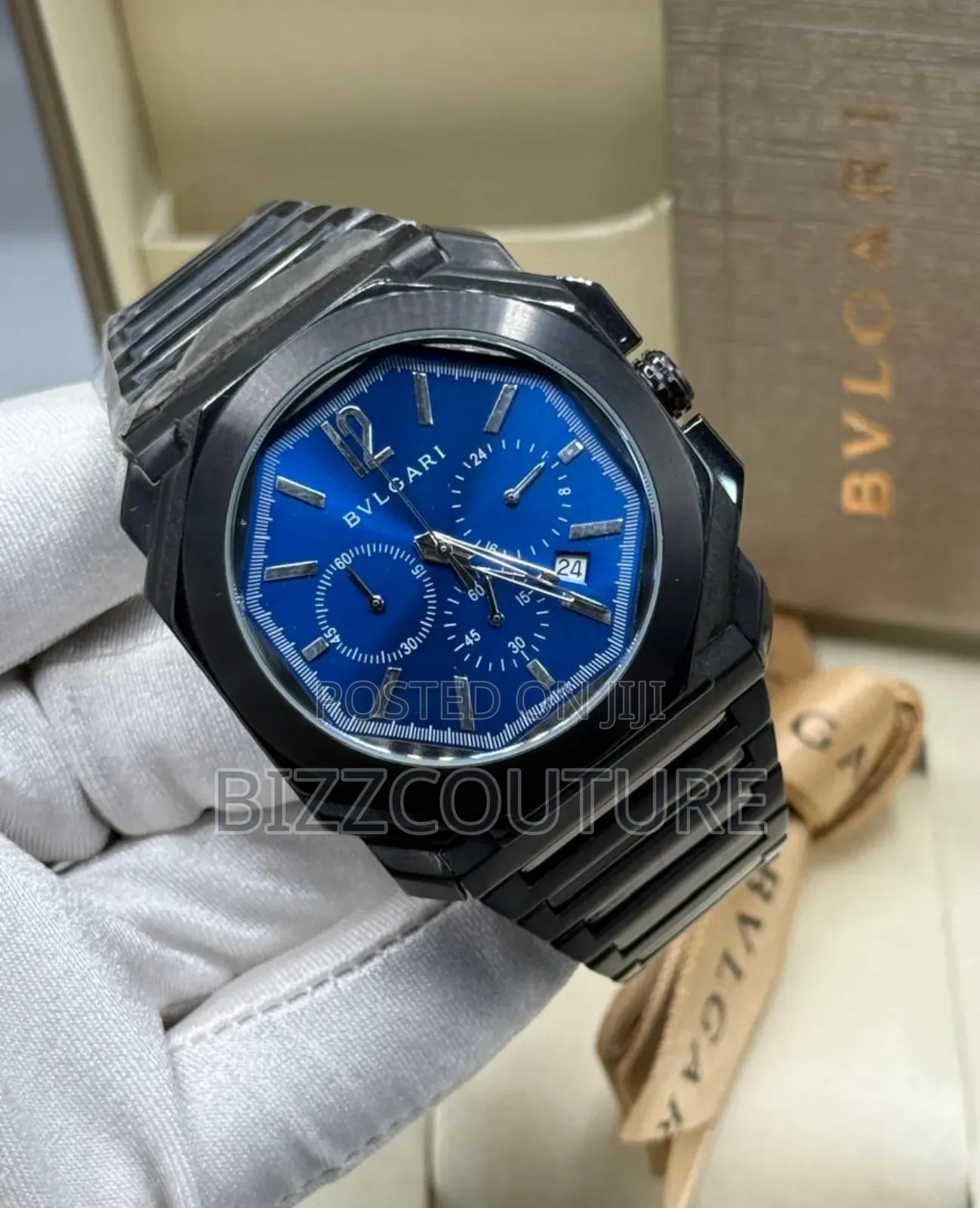 Original Bvlgari Black Stainless Steel Calendar Quartz Watch in Store