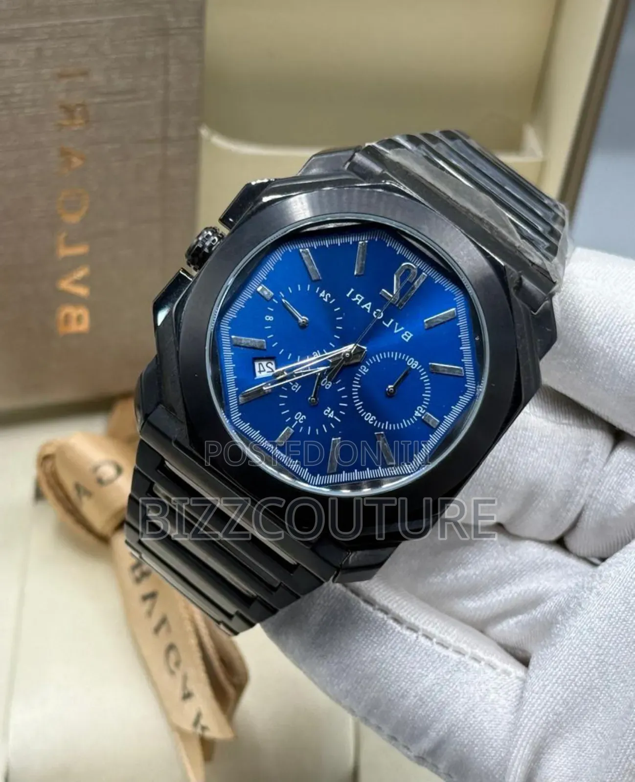 Original Bvlgari Black Stainless Steel Calendar Quartz Watch in Store