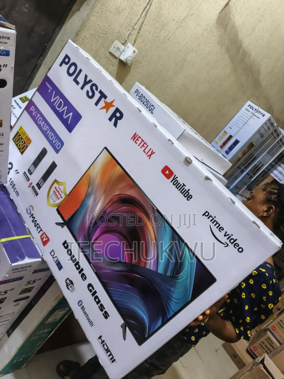 Original Polystar Tv 43" Double Glass With 2 Remote Control Full Hd