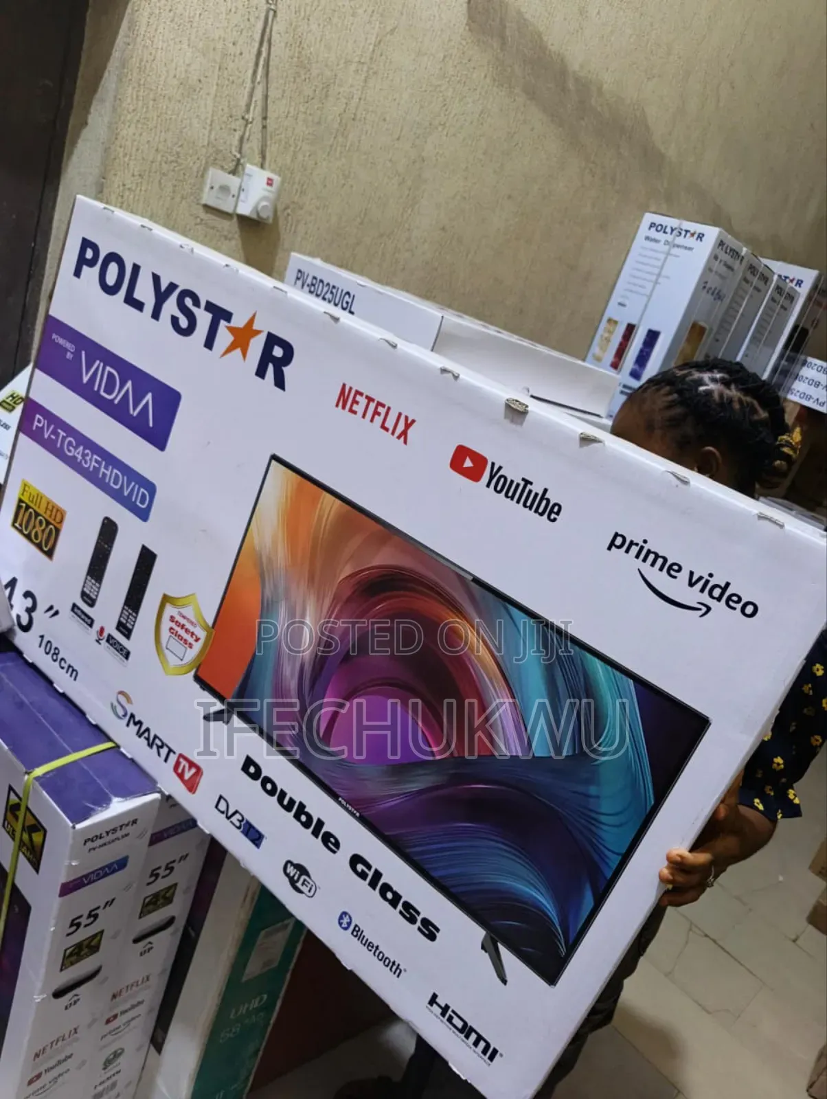 Original Polystar 43inches Tv Full Hd Double Glass 2 Remote Control