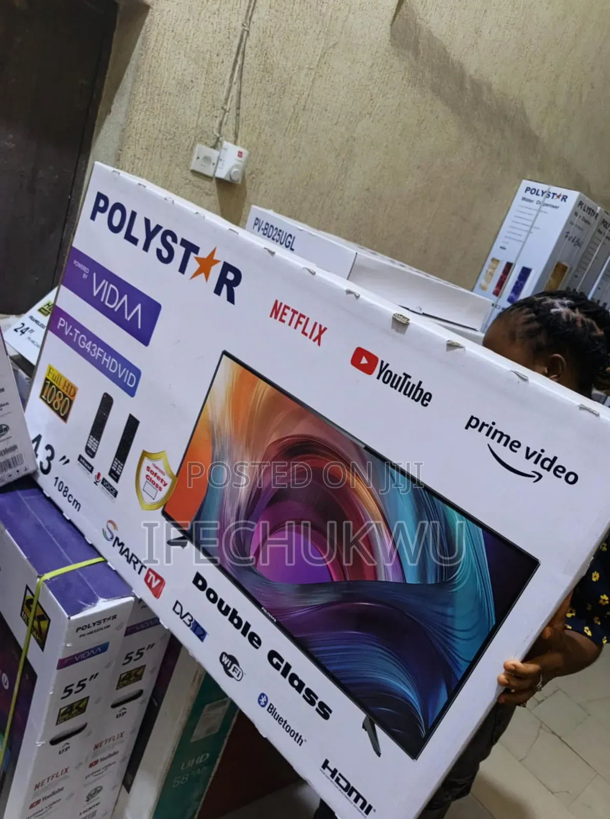 Original Polystar 43inches Tv Full Hd Double Glass 2 Remote Control