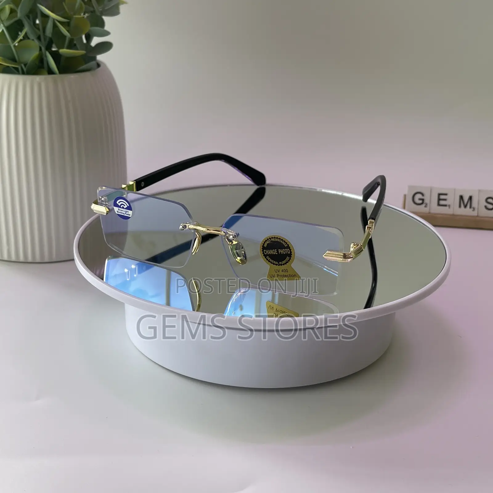 Stylish Rimless Photochromic Blue Light Filter Glasses