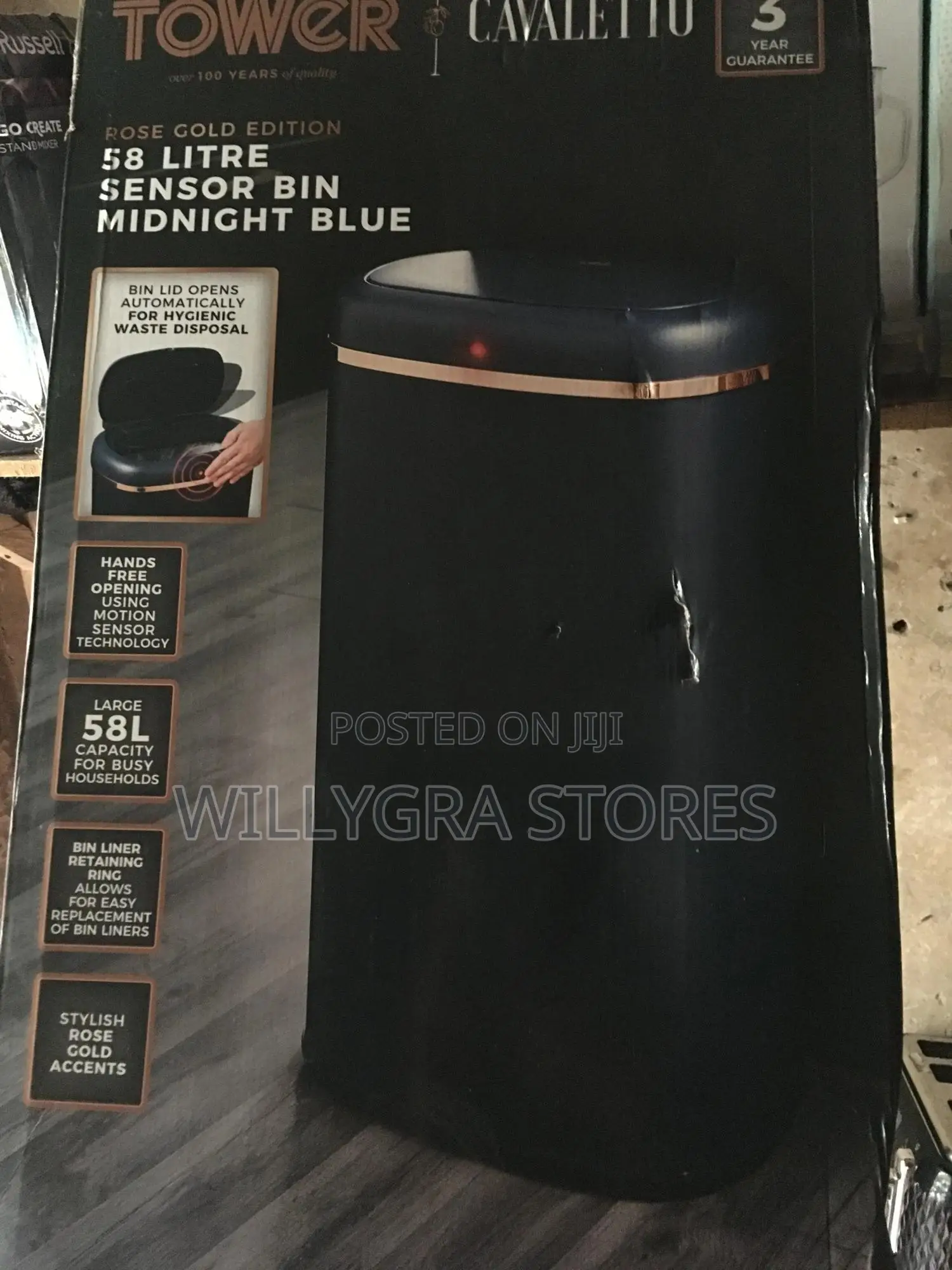 Tower 58l Square Sensor Bin - Blue