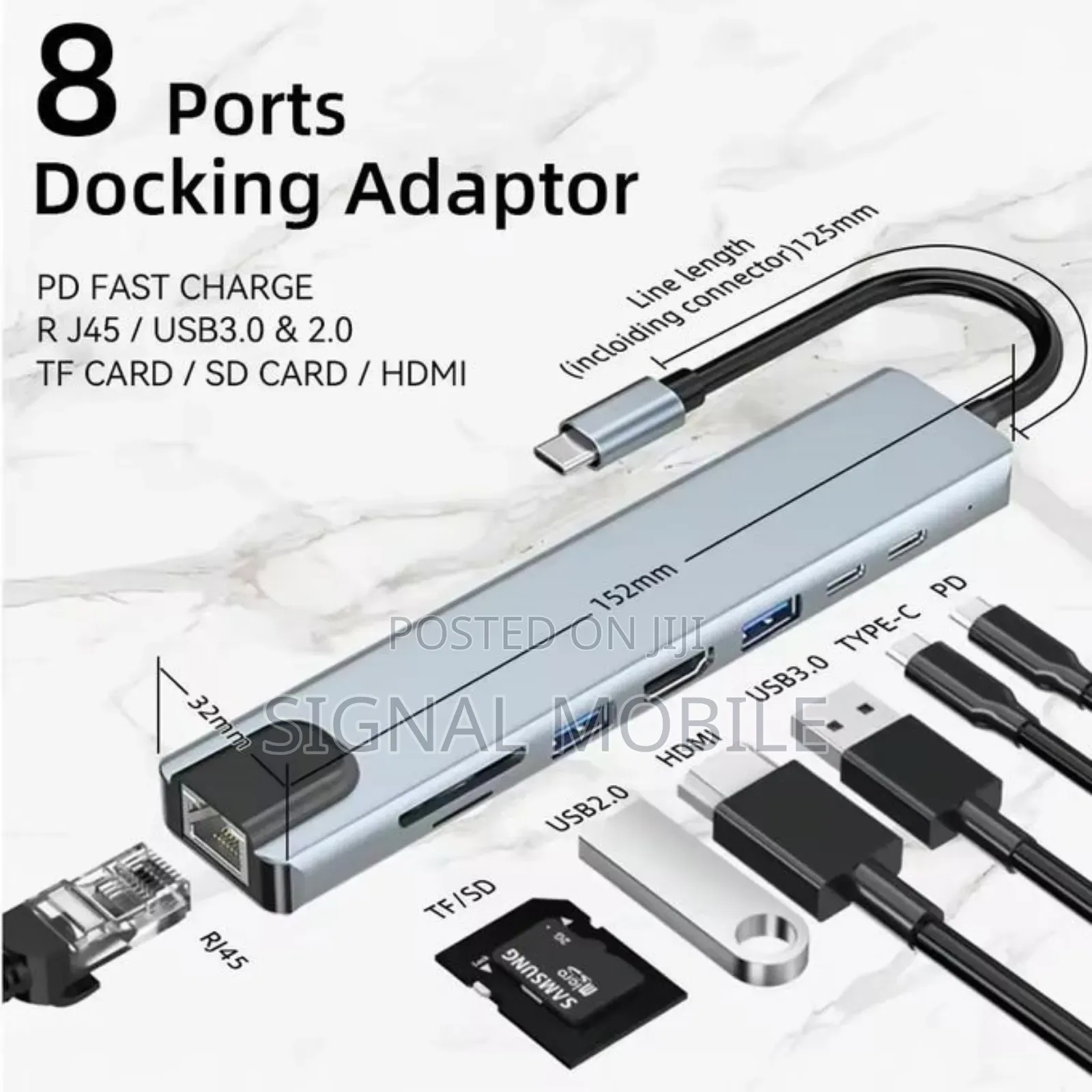8 in 1 Usb C Hub to HDTV Adapter With 100m Rj45