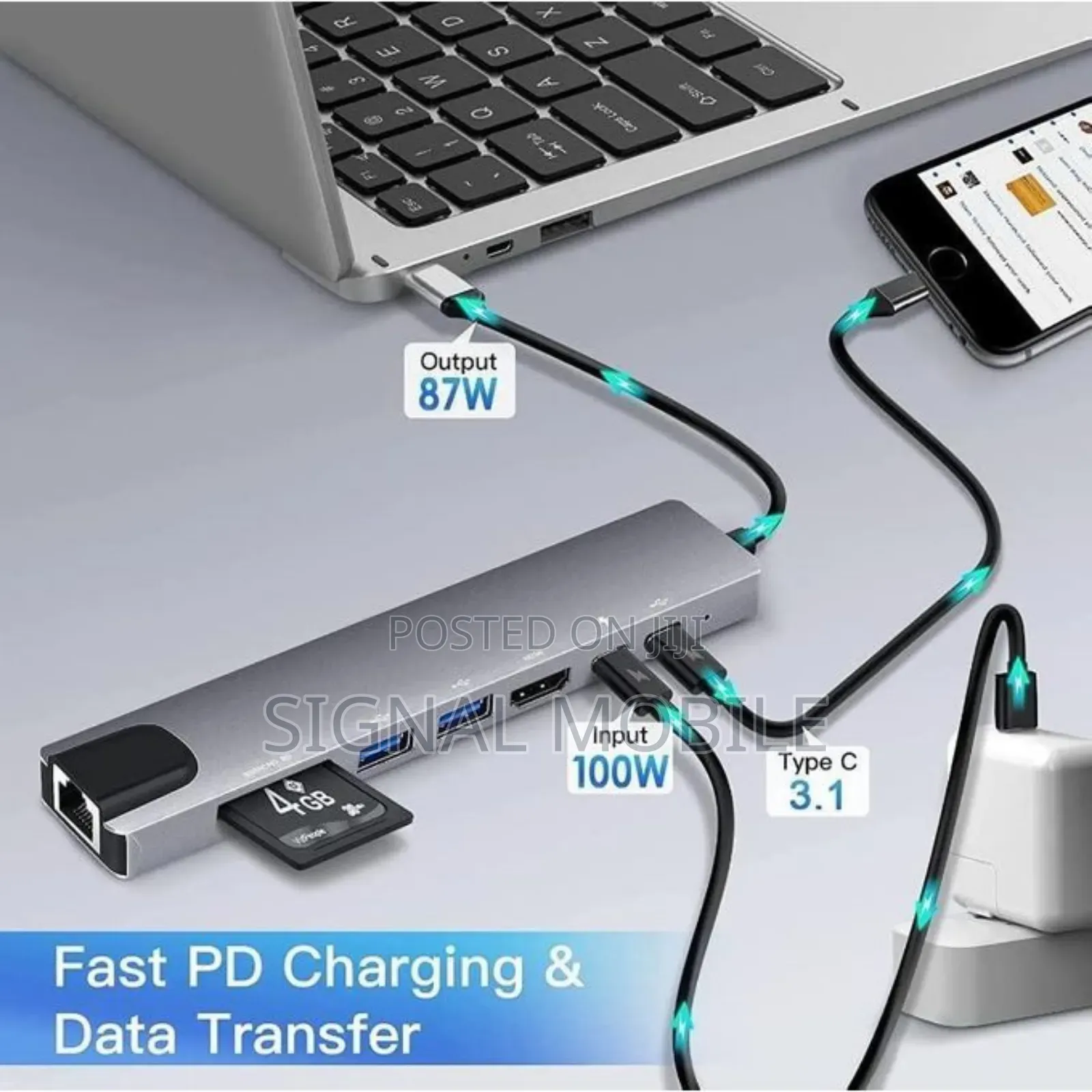8 in 1 Usb C Hub to HDTV Adapter With 100m Rj45