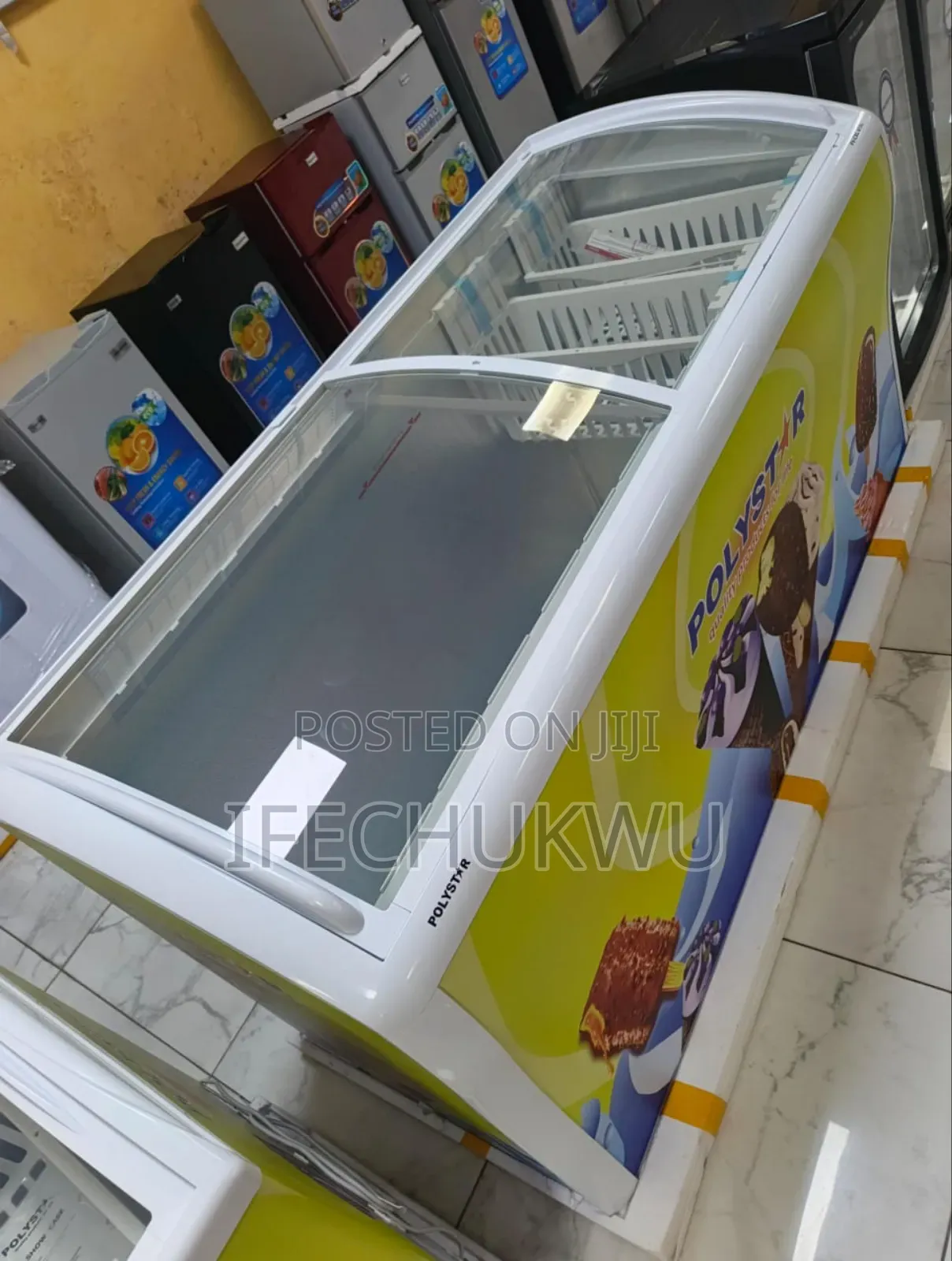 Original Polystar 650litters Showcase Glass Freezer 2 Doors 100%Copper