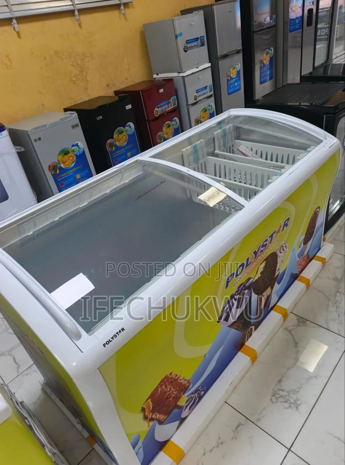 Original High Quality Polystar 615litters Showcase Glass Freezer Doors
