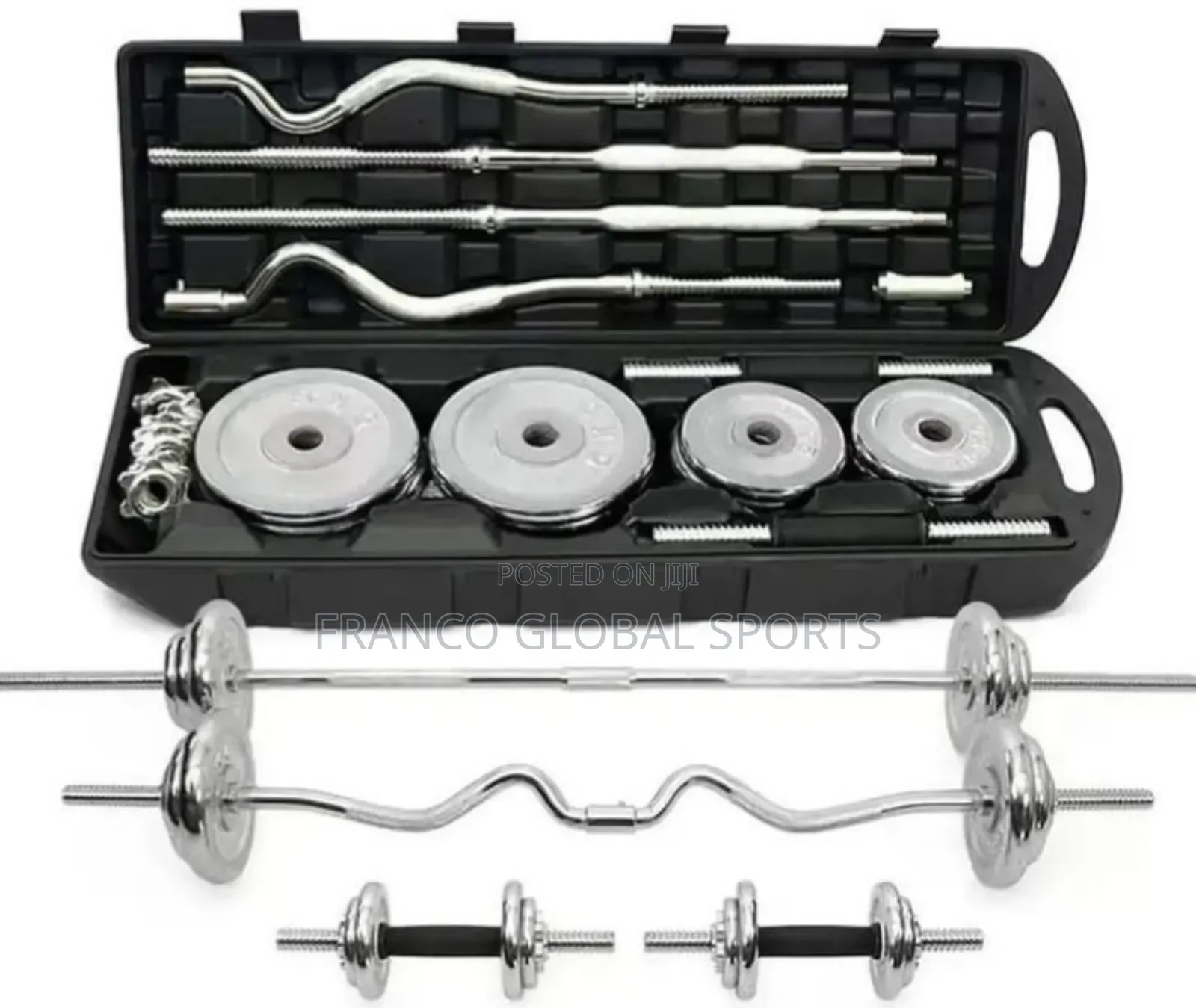 55kg Adjustable Chrome Dumbbell and Barbell Set