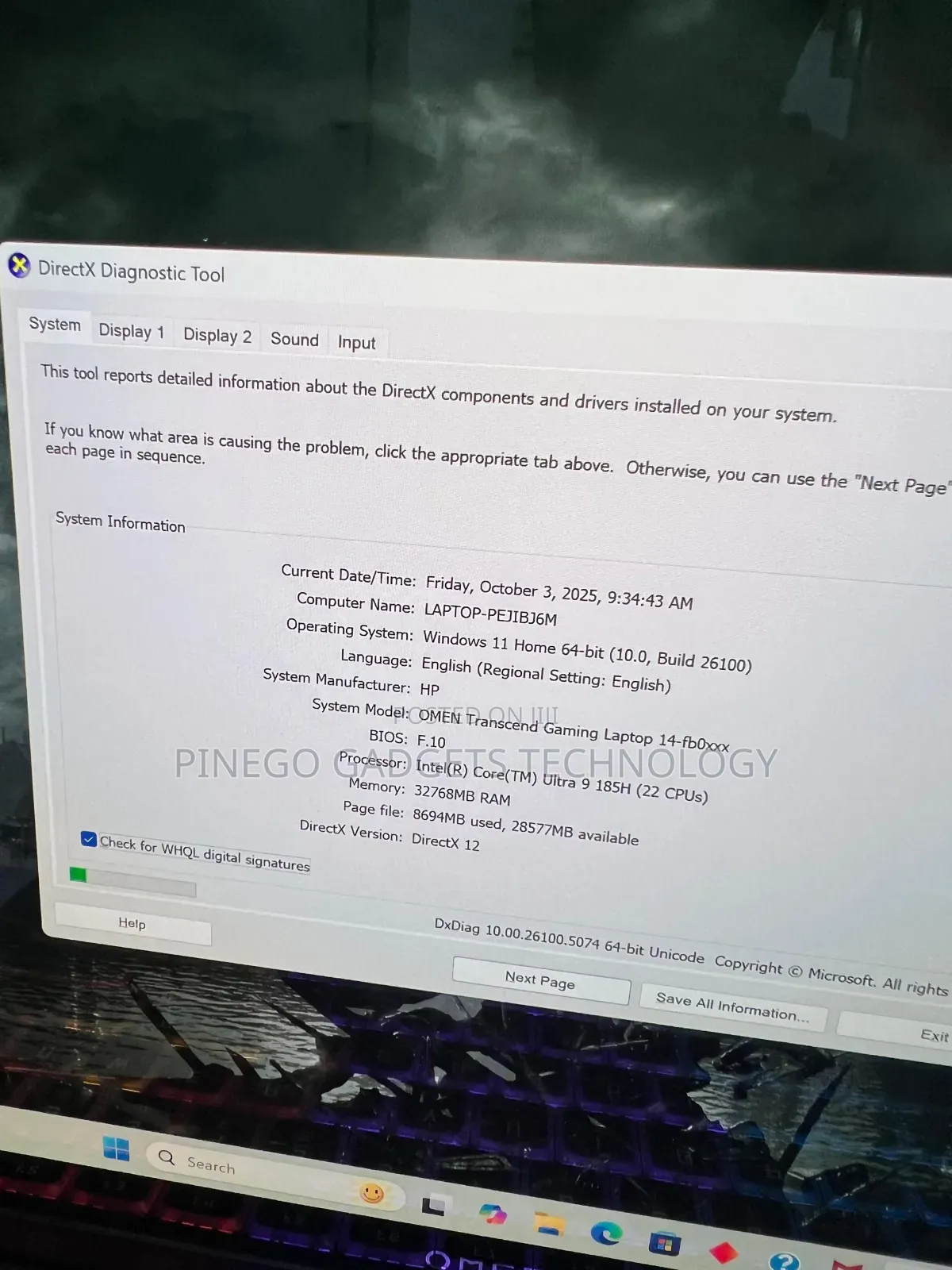 Laptop HP Omen Transcend 14-Fb0023dx 32GB Intel Core Ultra 9 SSD 2T