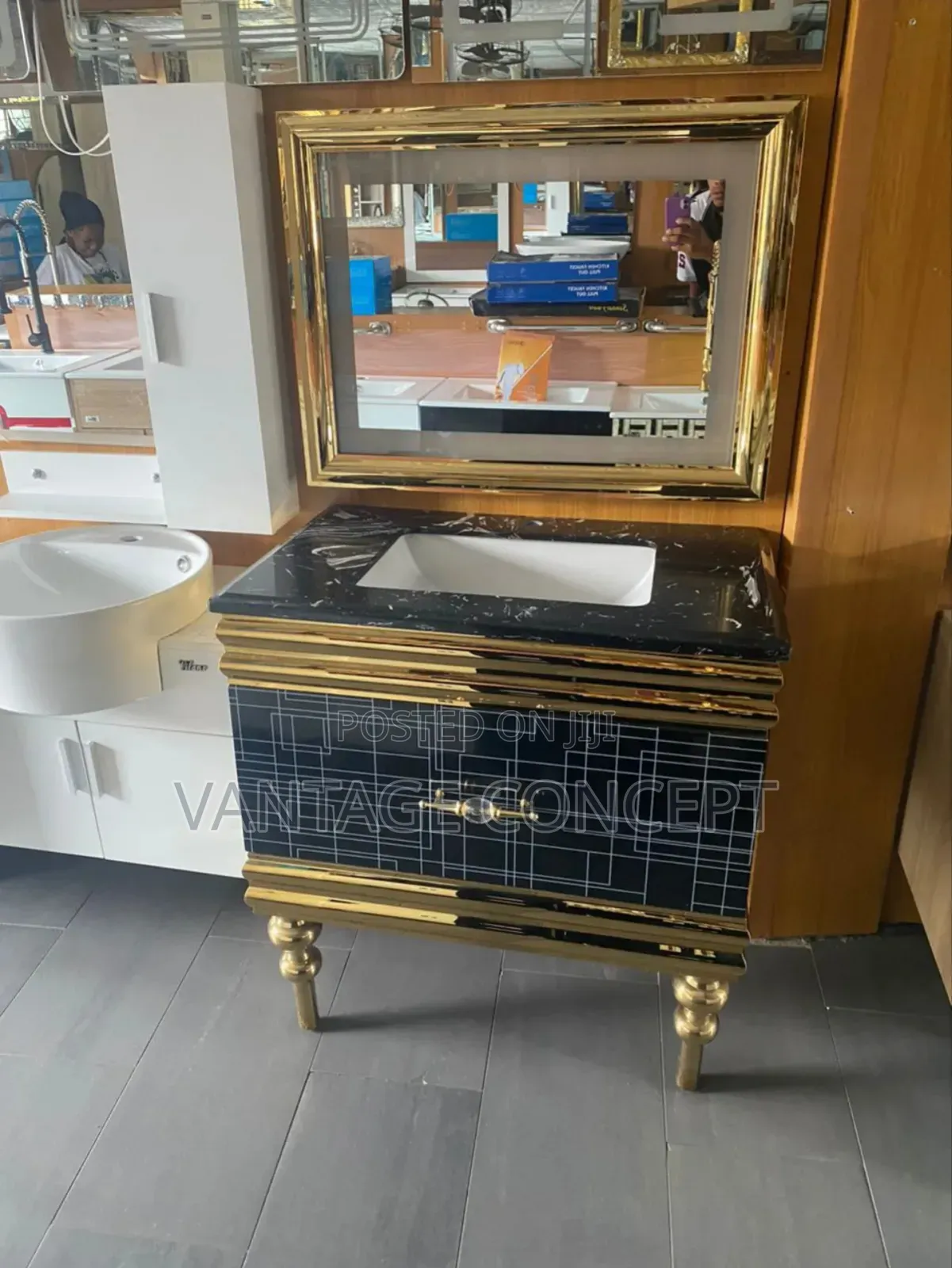Black and Gold 80cm Dinning Cabinet Basin