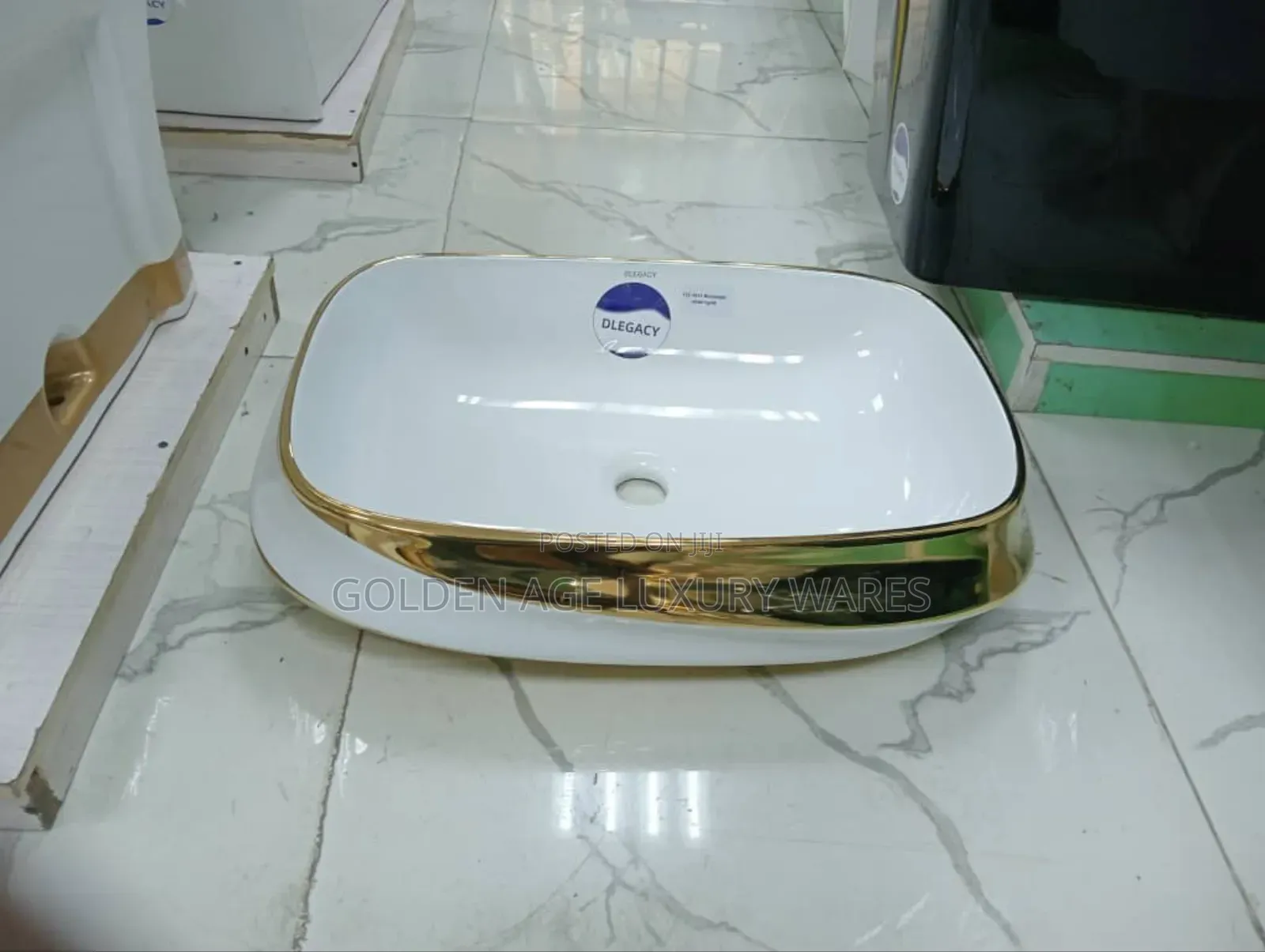 White and Gold Art Countertop Basin