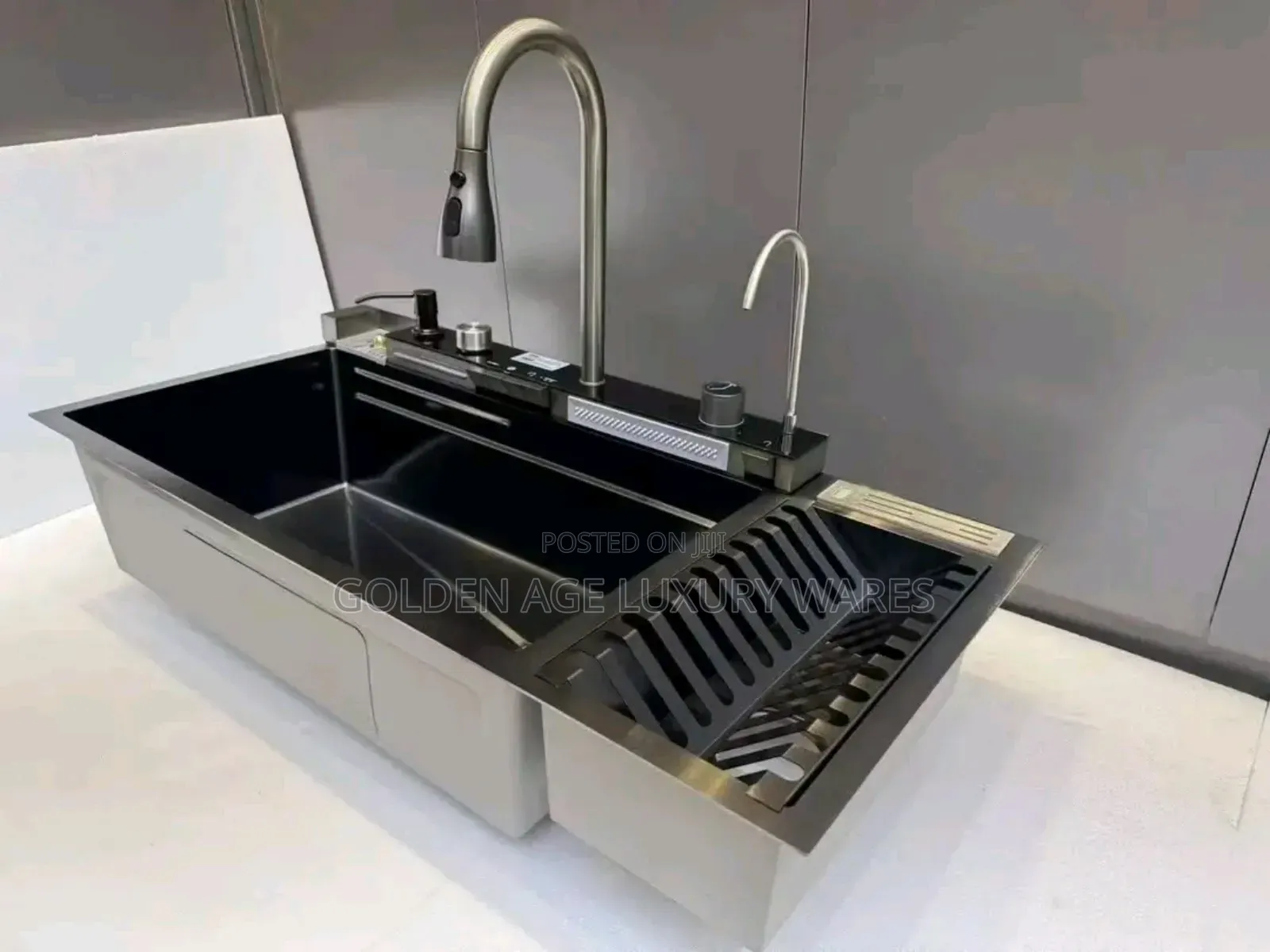 2 Button Kitchen Sink With Faucet and Drainer