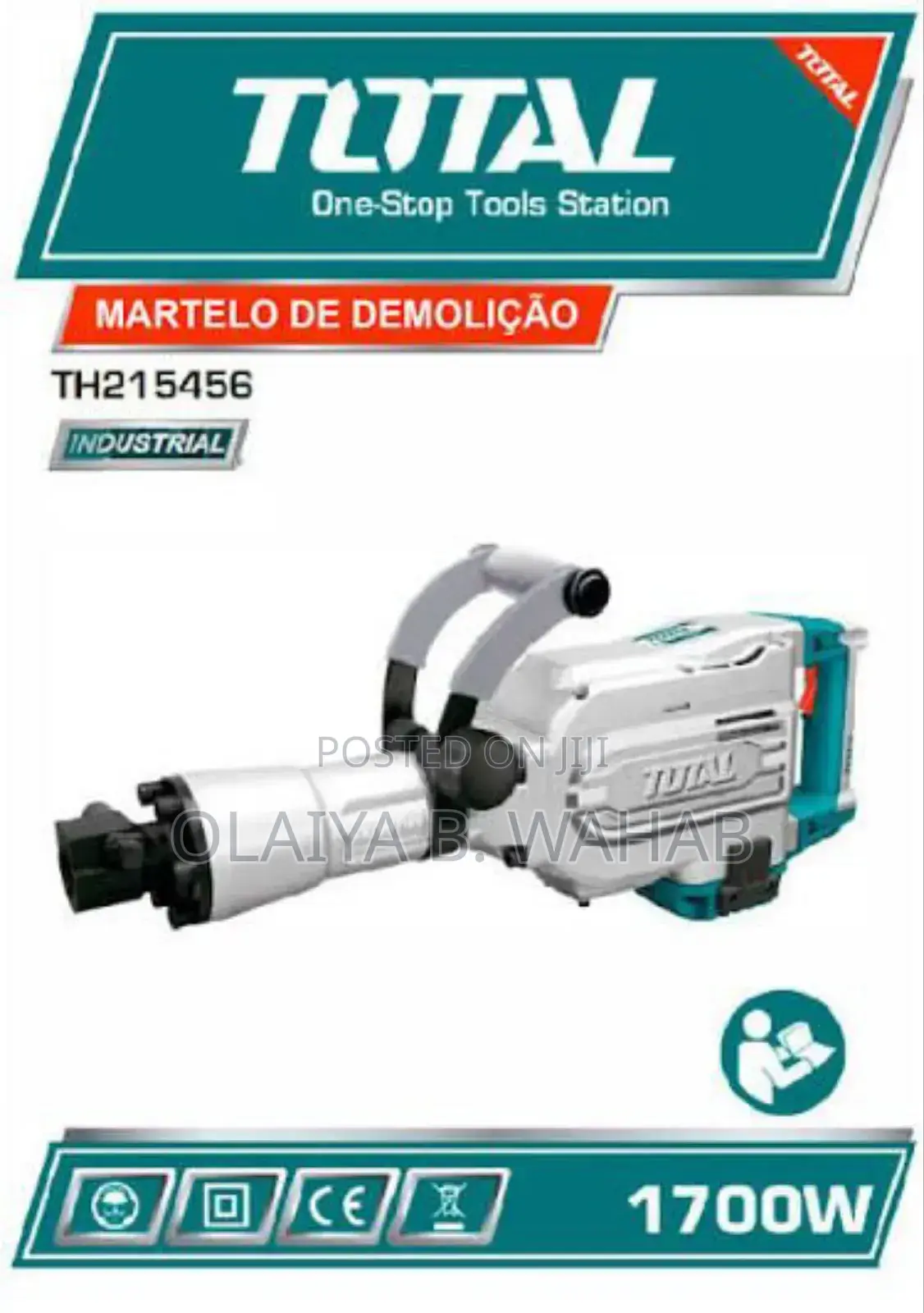Total Ingco 1700w Jack Hammer Machine – Heavy-Duty With 1 Bit