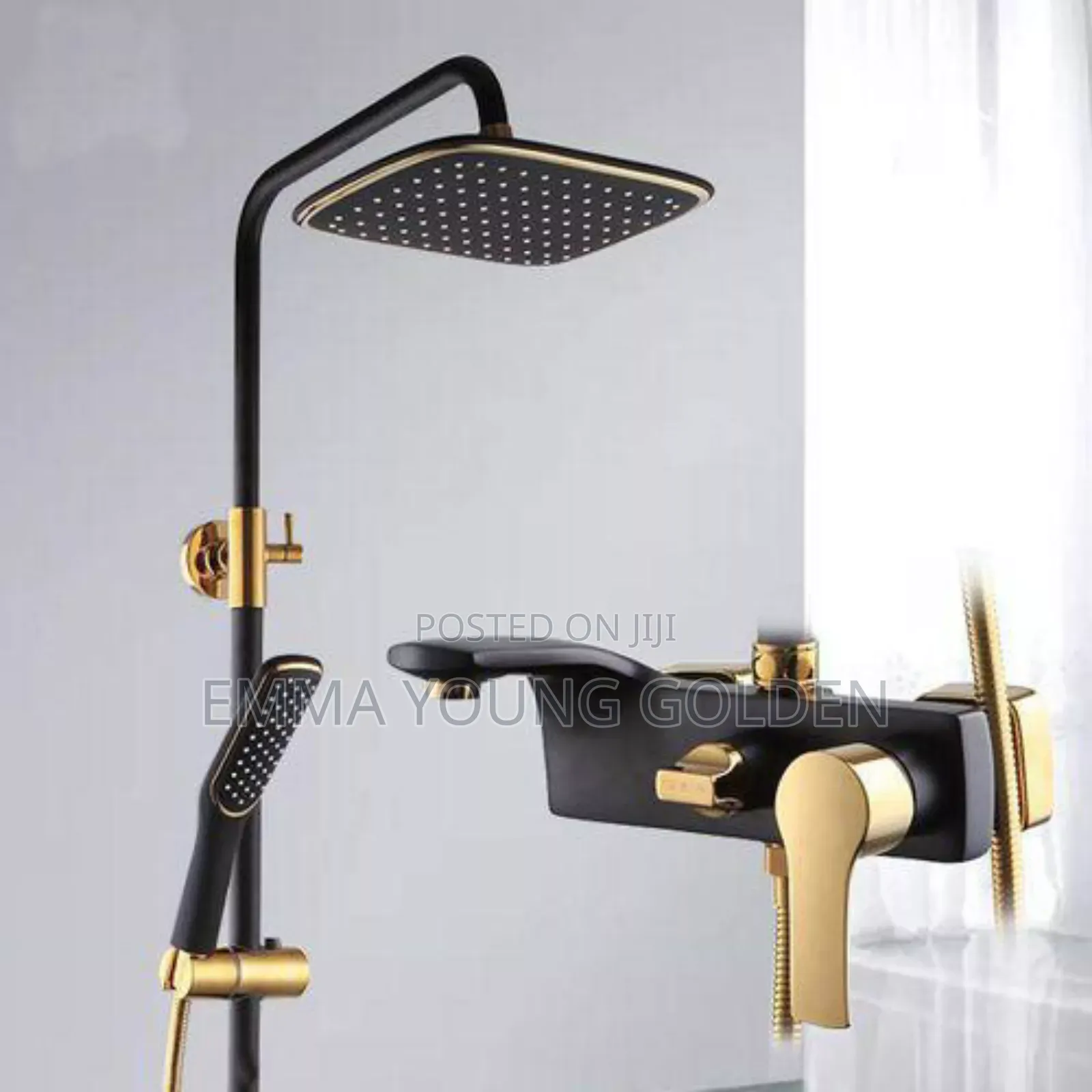 Heavy Gauge Matt Black And Gold Standing Shower