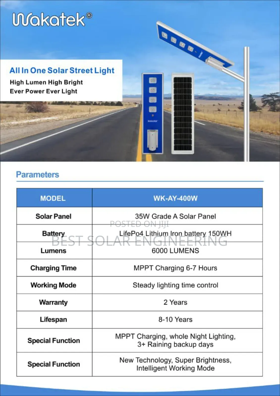 400w Wakatek Solar Street Light (Ay-400w Model)