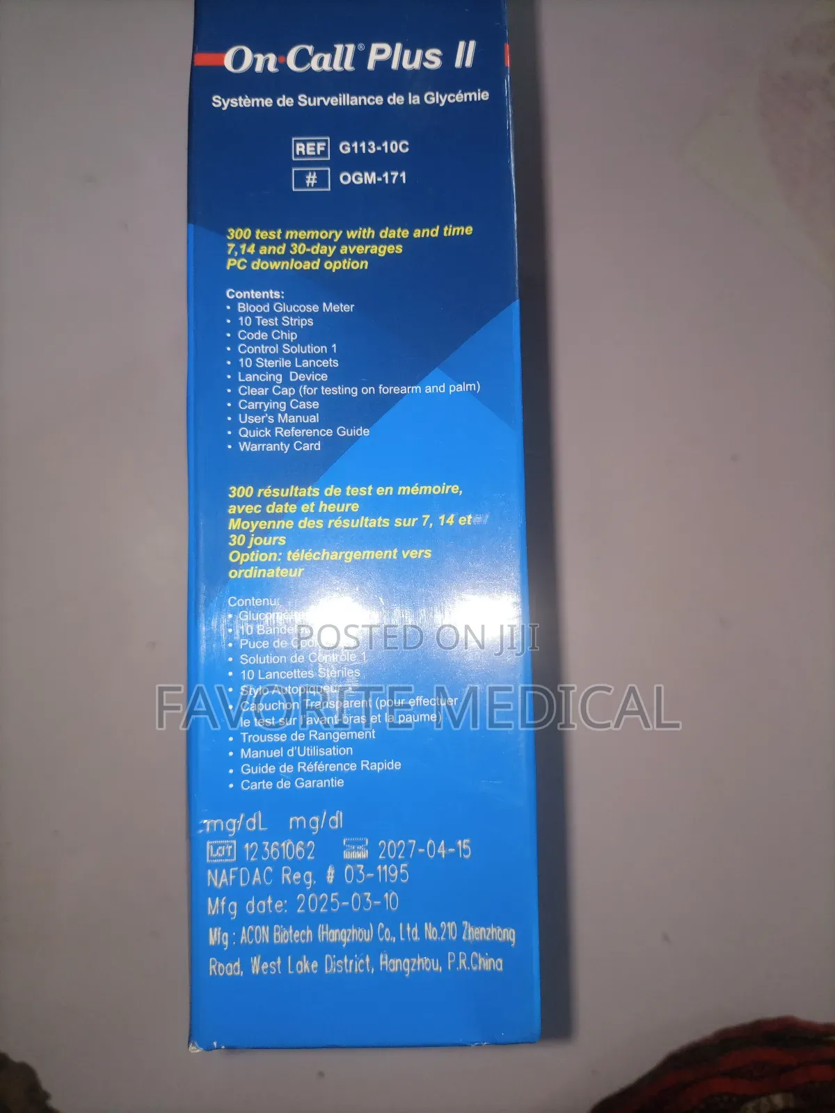 On Call Plus Blood Glucose Monitor With 10 Test Strips