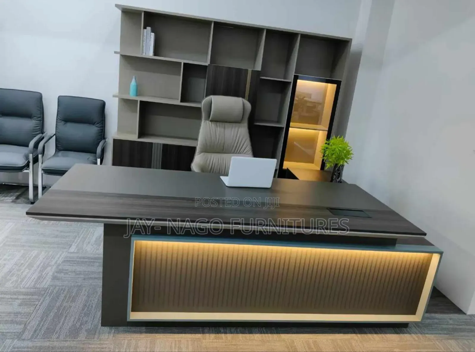 Executive Office Table With Book Shelves and Chair