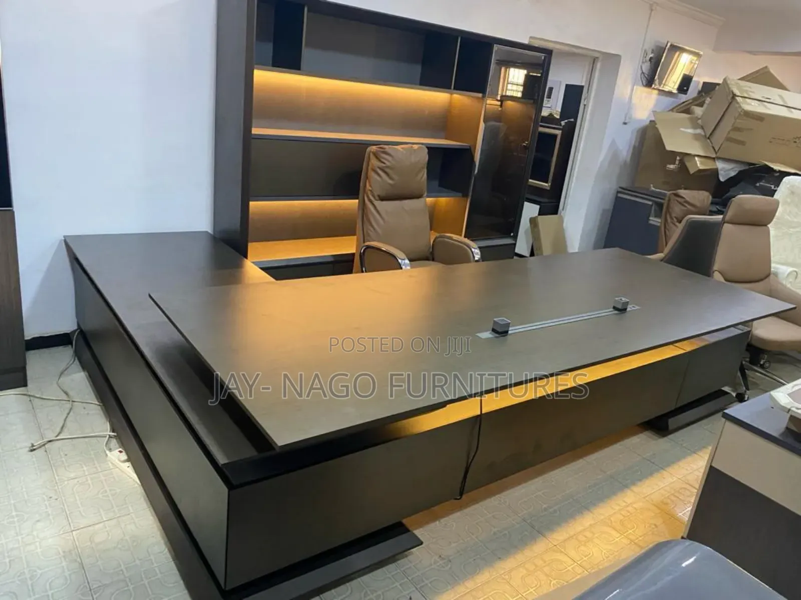Executive Office Table With Lights and Book Shelves