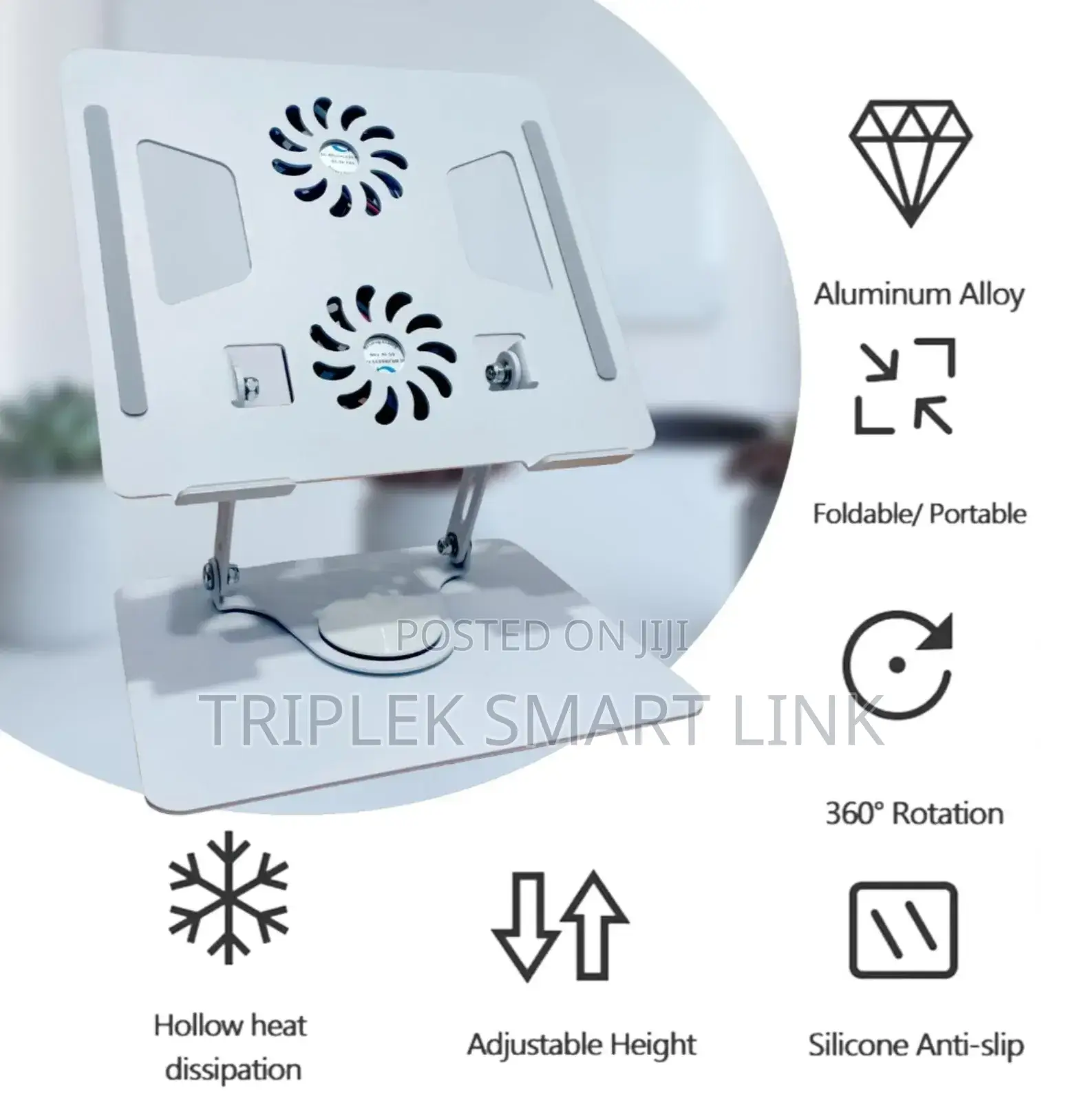 360° Rotating Metal Cooling Fan Laptop Stand Desktop Computer