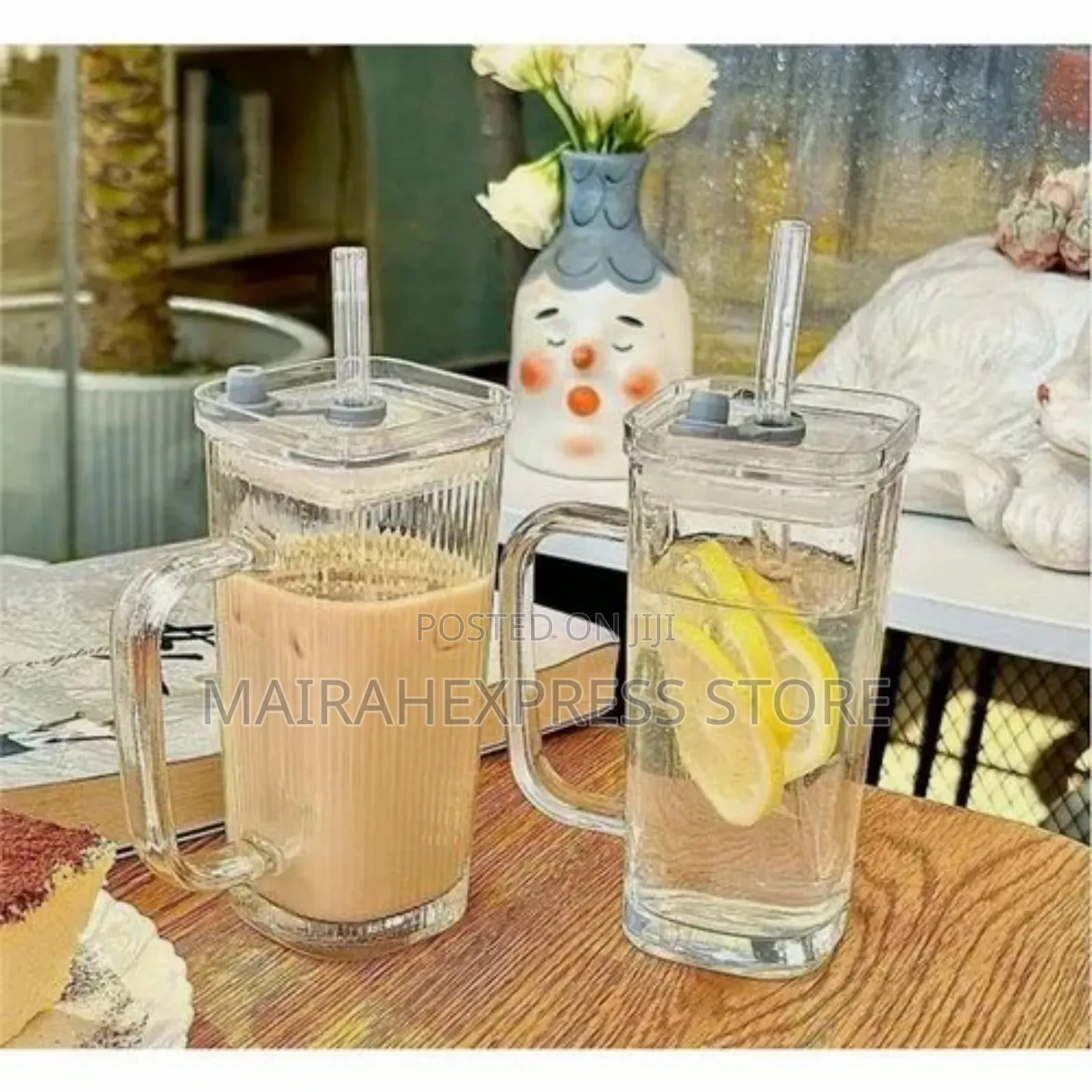 2pcs 250ml/8.5oz Clear Glass Straw Cup,