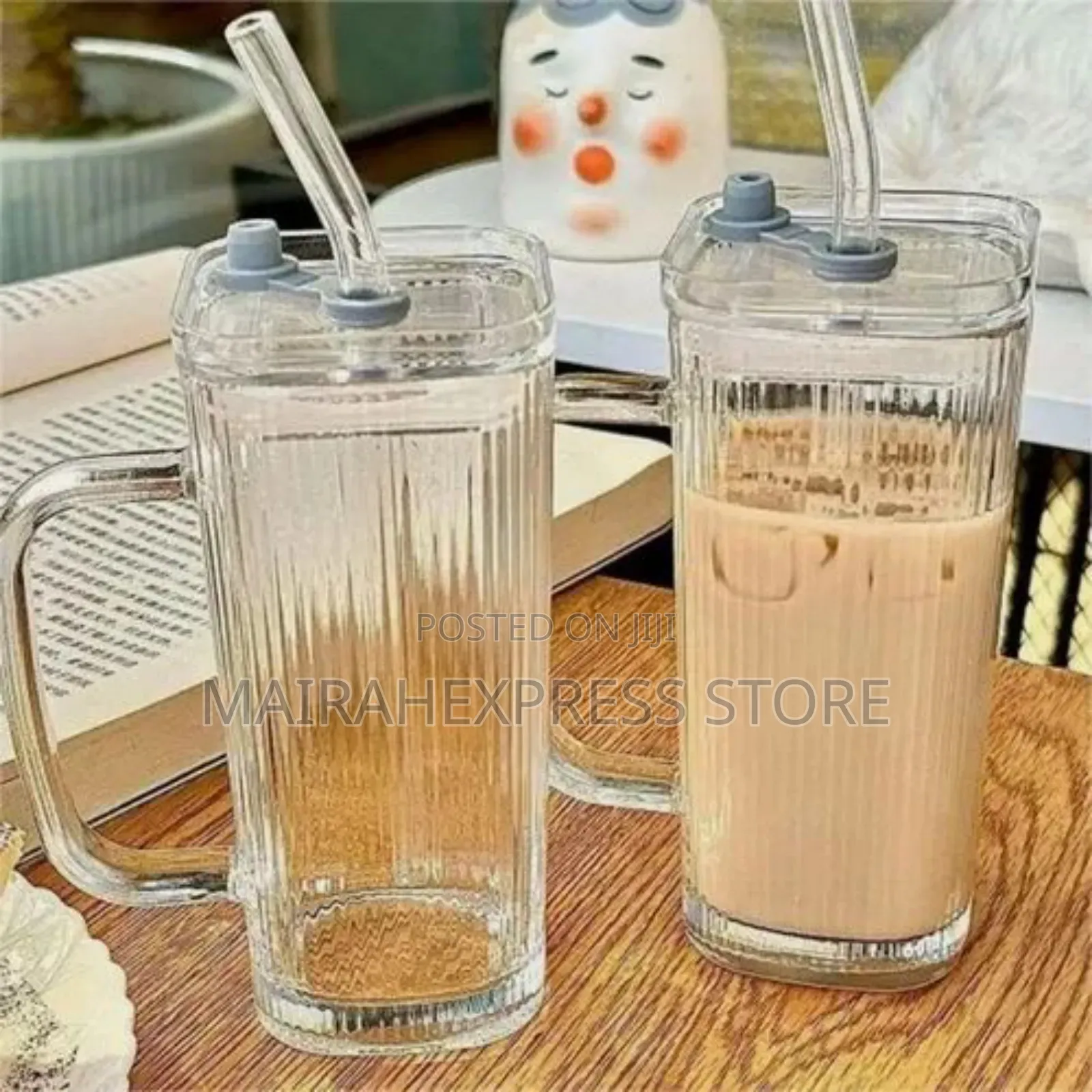 2pcs 250ml/8.5oz Clear Glass Straw Cup,