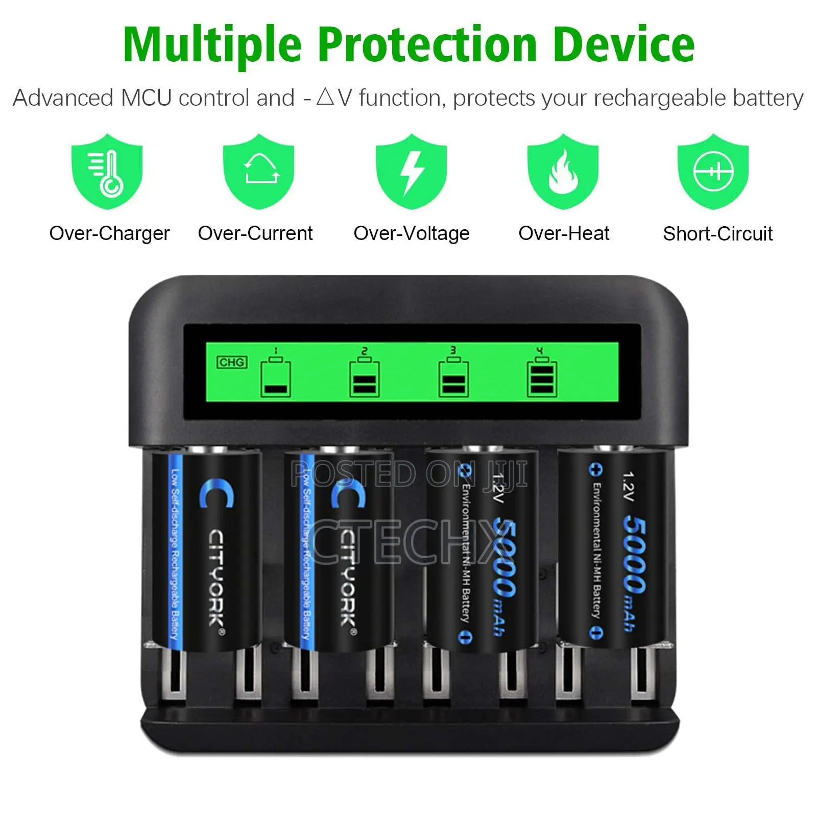 Cityork Battery LCD Charger Set- For Aa Aaa C D Rechargeable Batteries