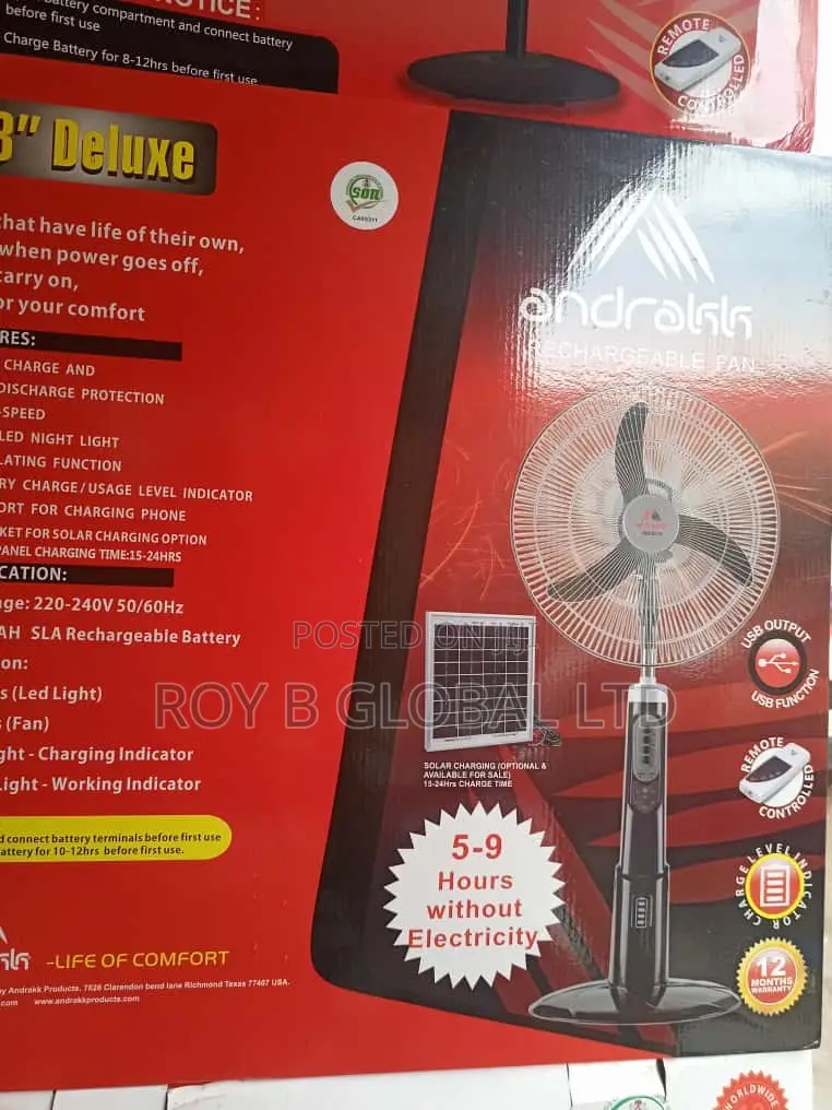 18” Andrakk Rechargeable Standing Fan
