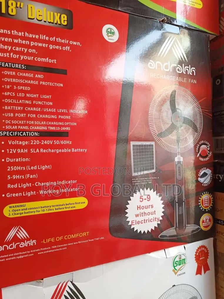 18” Andrakk Rechargeable Standing Fan