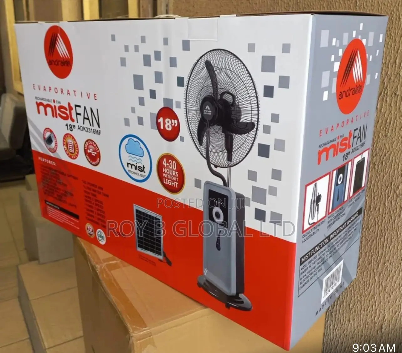 18” Andrakk Rechargeable Mist Fan