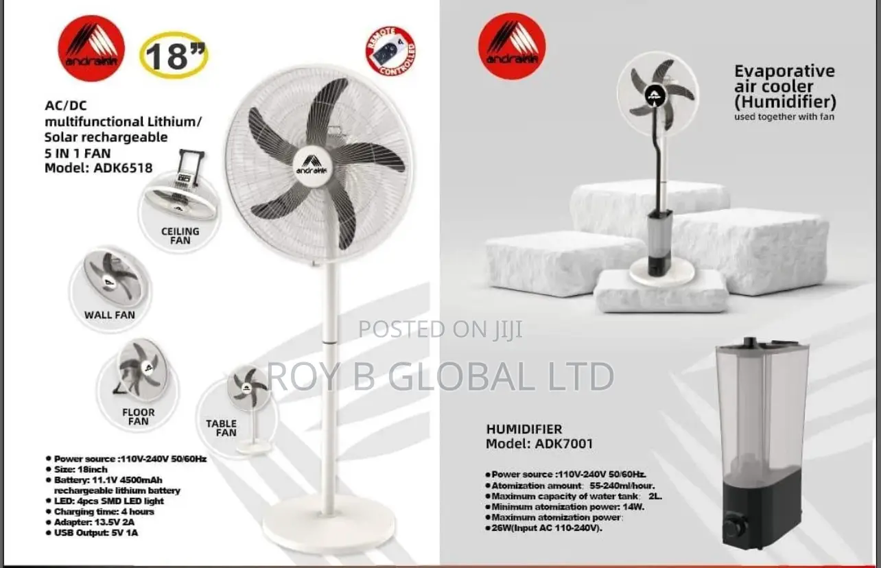 18” Solar 5 in 1 Rechargeable Fan