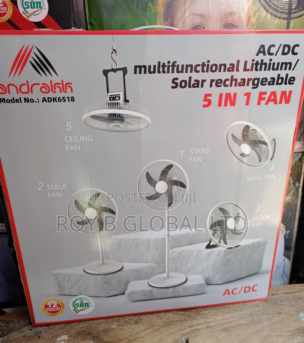 18” Solar 5 in 1 Rechargeable Fan