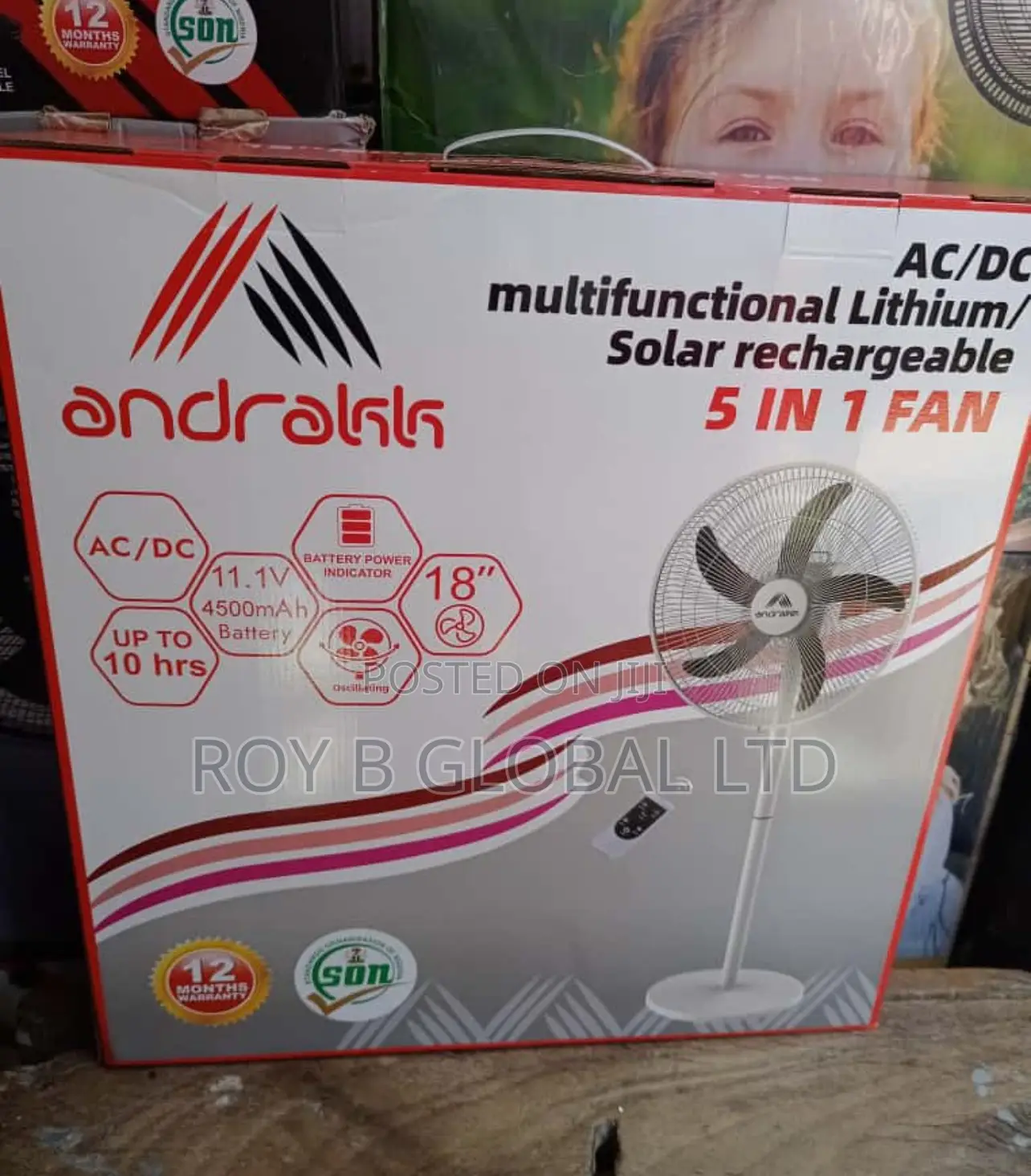 18” Solar 5 in 1 Rechargeable Fan