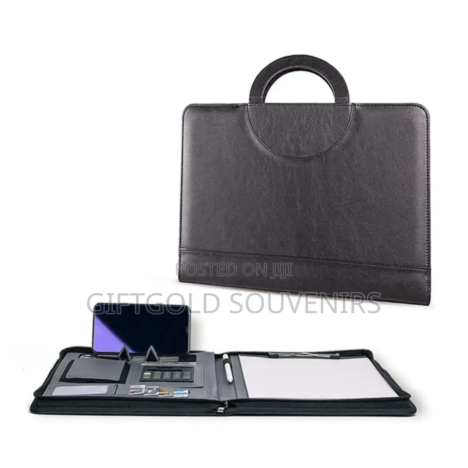 A4 Leather Multi-Pocket Document Folder With Calculator