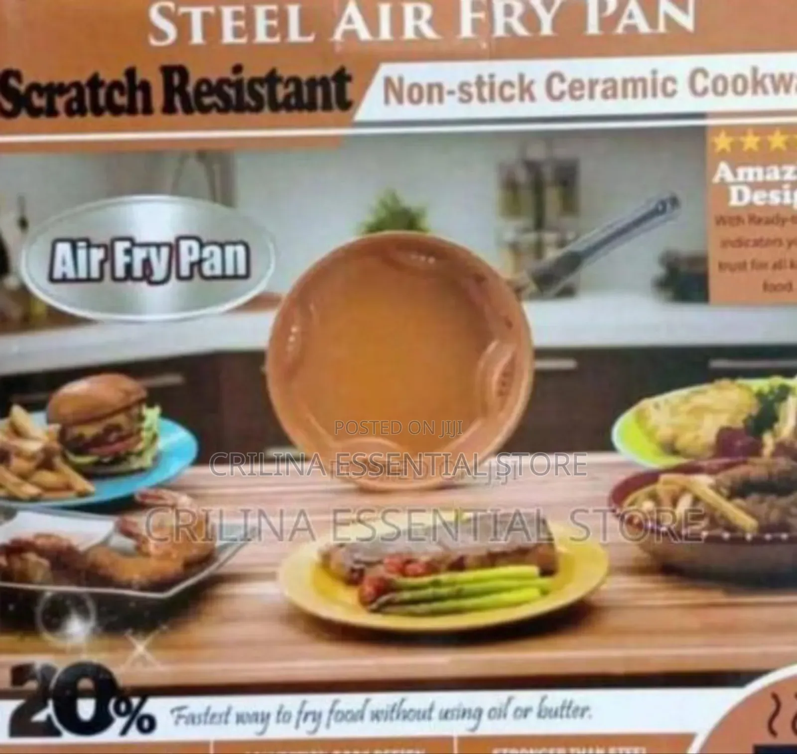 Non Stick Steel Air Fry Pan With Tempered Glass Lid-Cookware