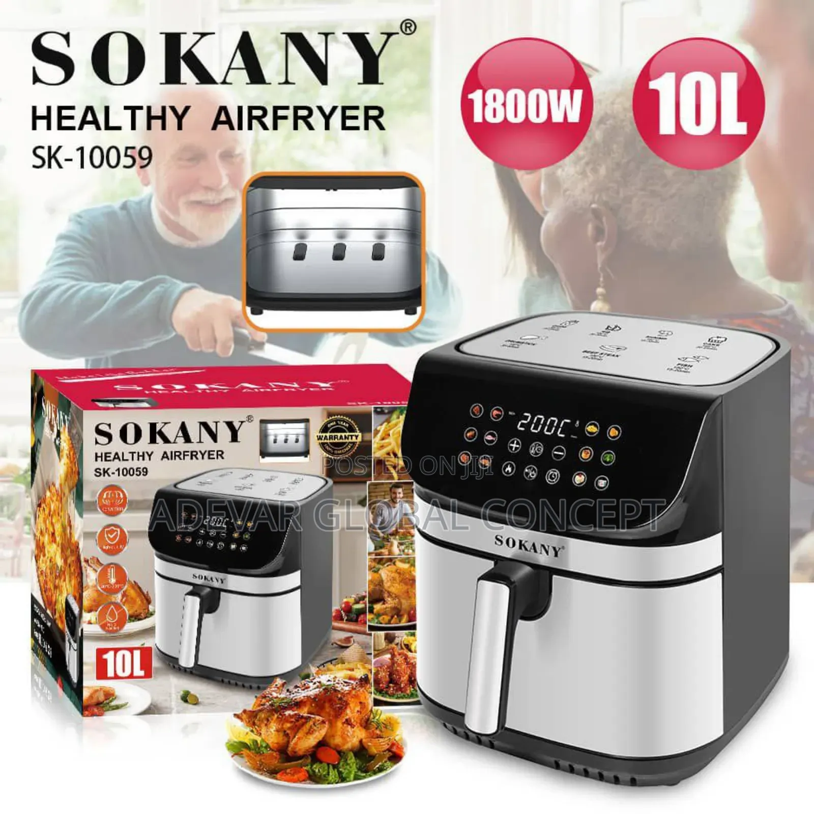 Sokany Digital 10l Healthy Air Fryer - 1800 Watts