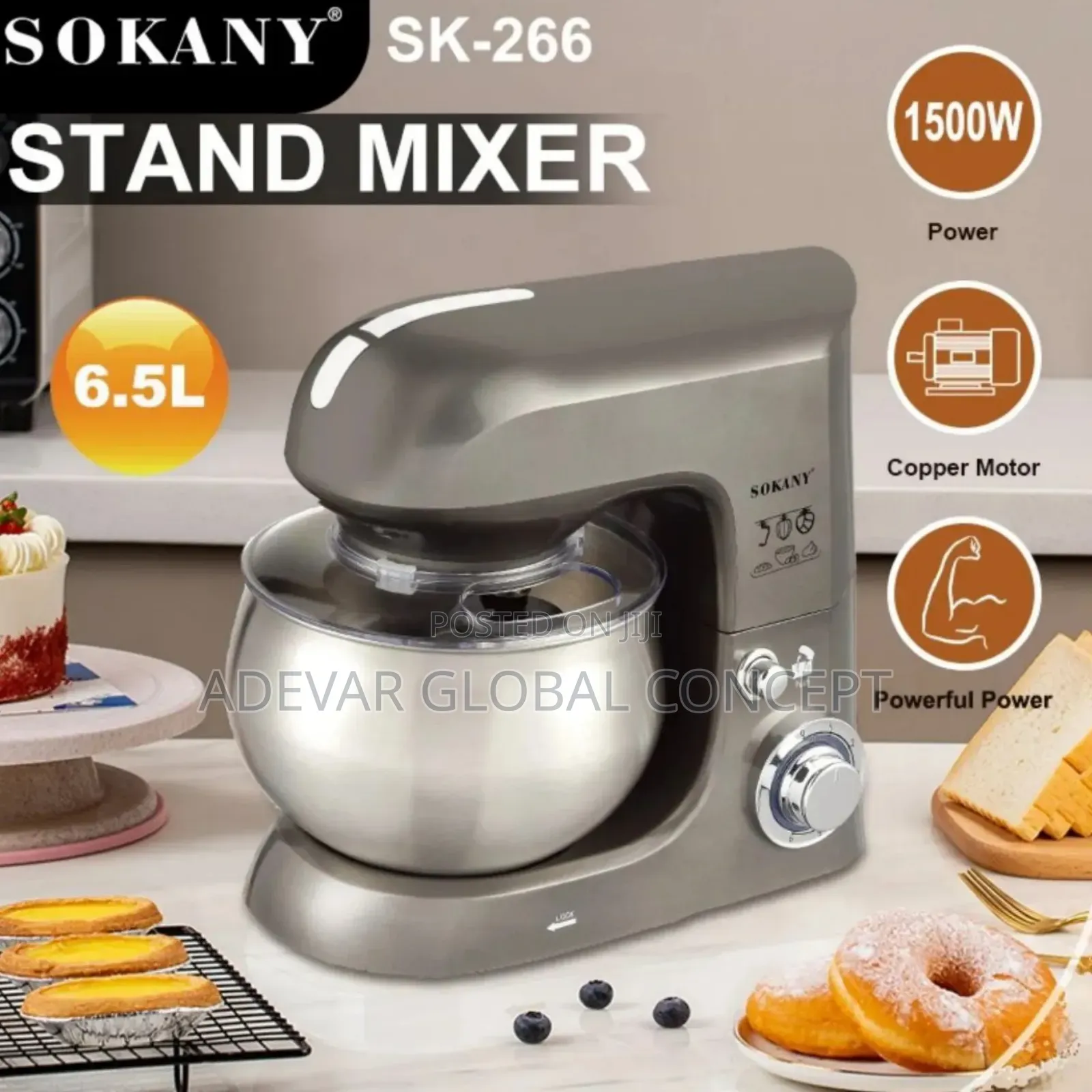 Sokany 6.5l Cake Stand Mixer - 1500 Watts