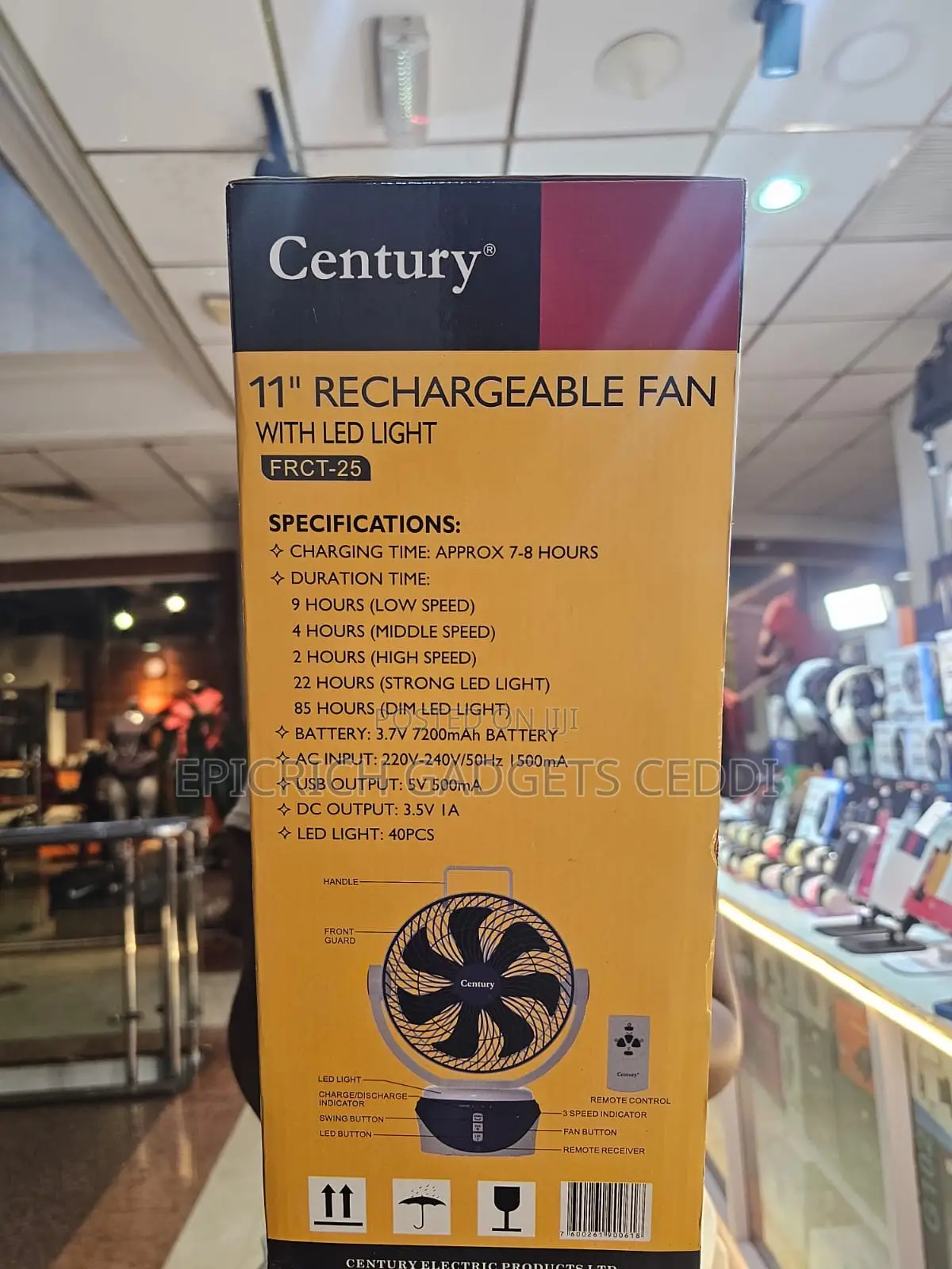 Century 11 Inches Rechargeable Rotating Fan With 7,000mah Battery