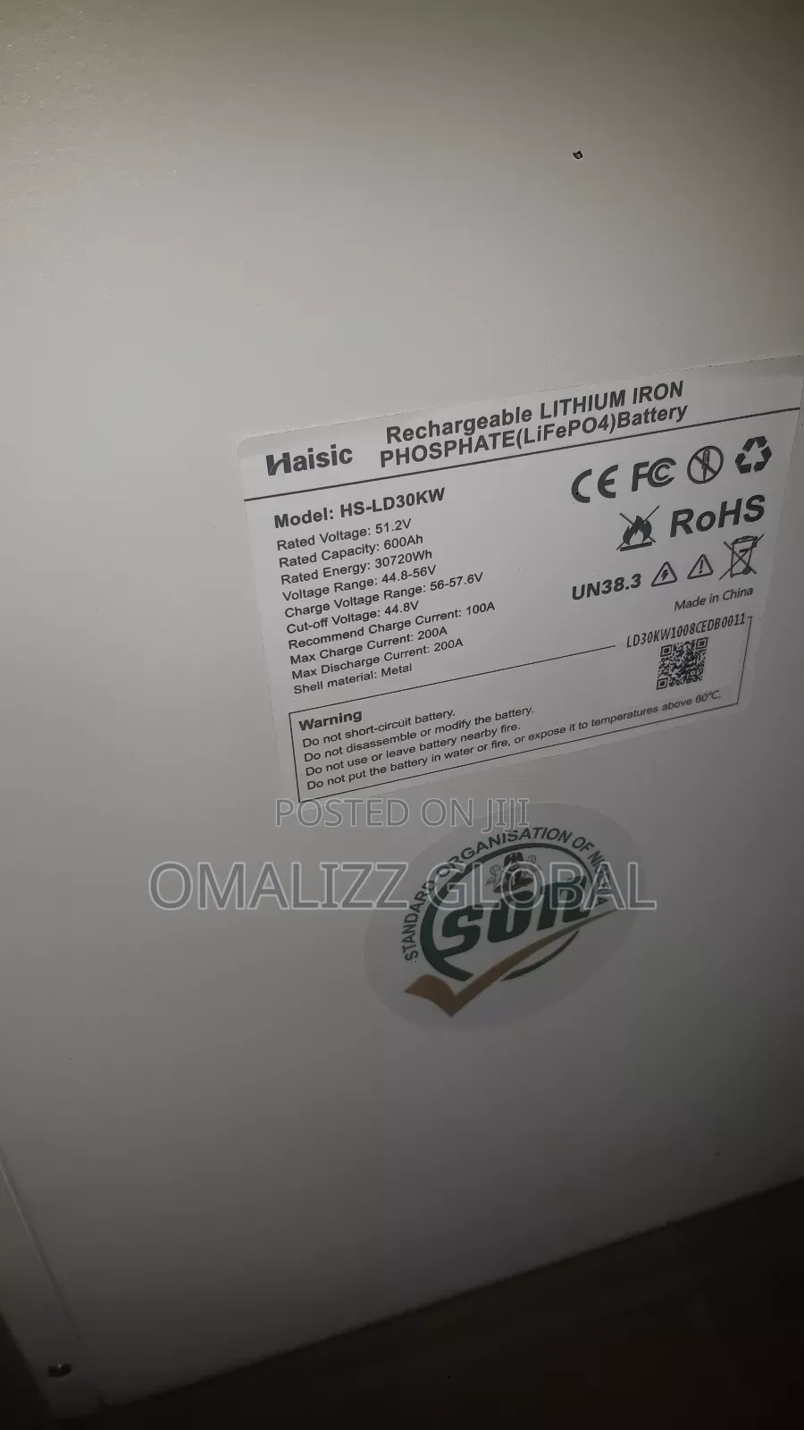 30kwh 48v Haisic Lithium Ion Battery