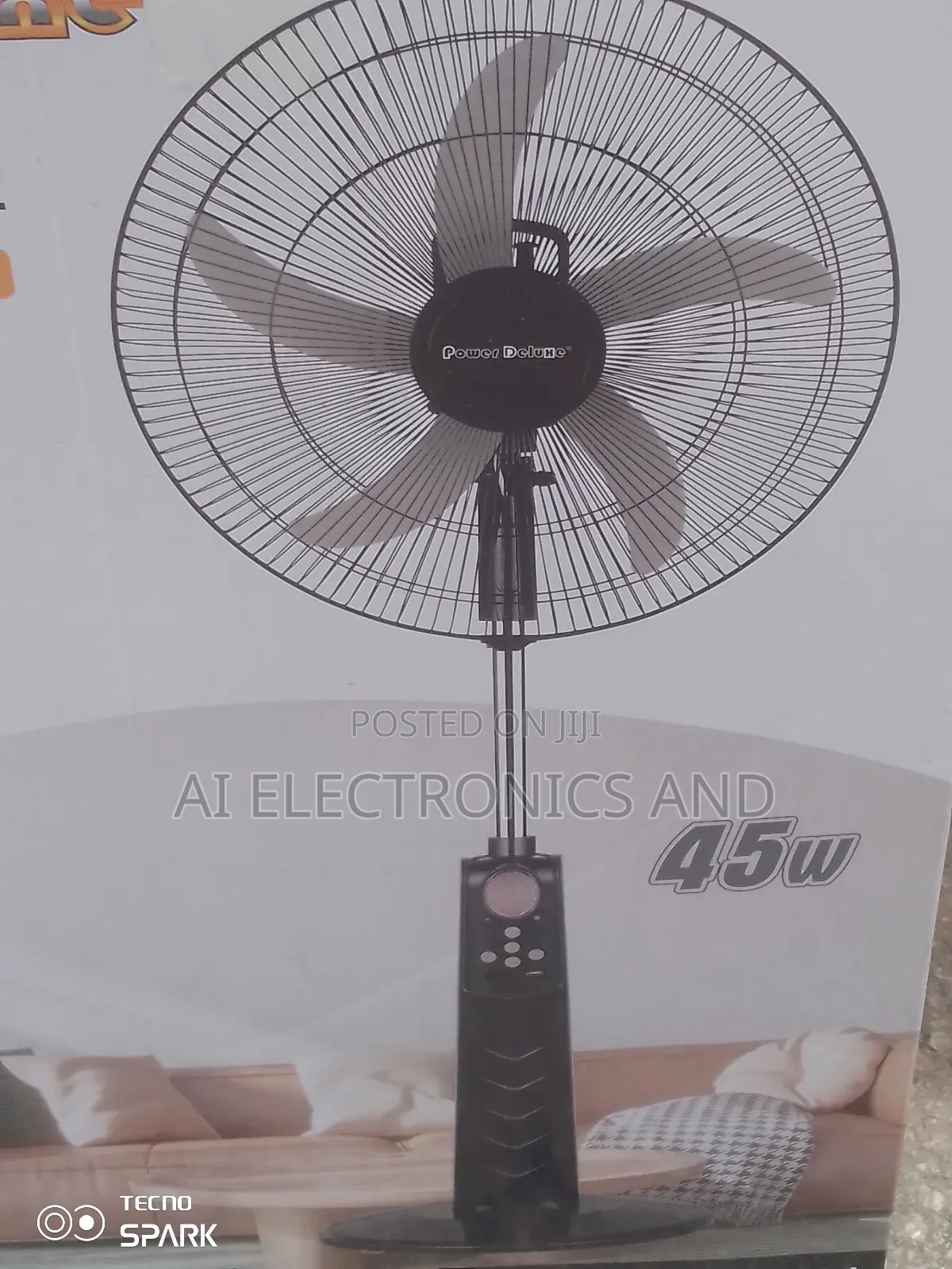 Power Deluxe Rechargeable Fan 18inches Black Color