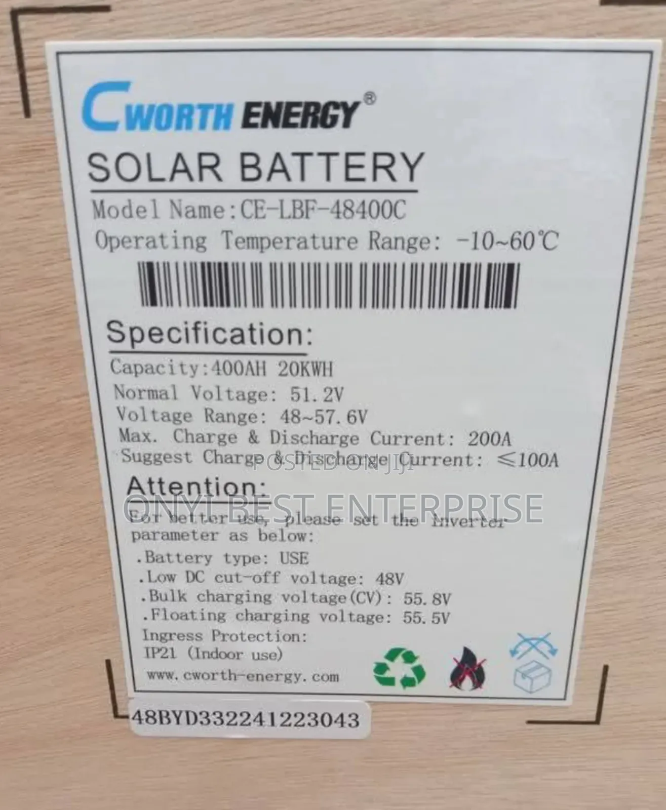 C Worth 20kwh 51.2v Lithium Ion Battery